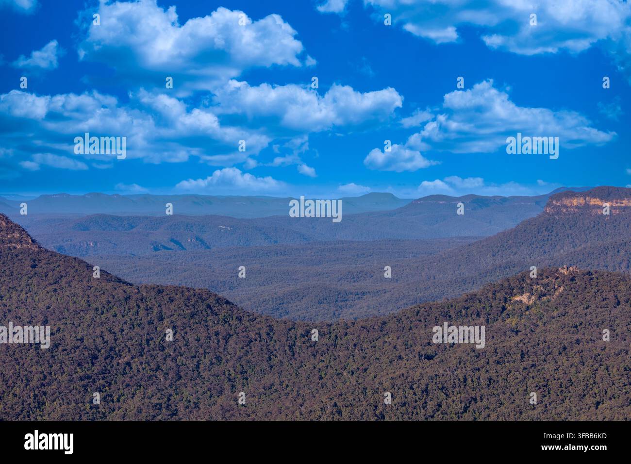 Photographie de la vallée pittoresque de Jamison vue depuis Echo Point à Katoomba dans le parc national des Blue Mountains en Nouvelle-Galles du Sud, Australie Banque D'Images
