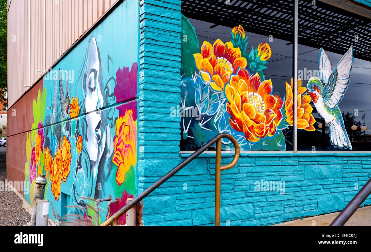 Bâtiment recouvert de graffitis sur Howell Ave et Main St.  Bisbee, Arizona, États-Unis Banque D'Images