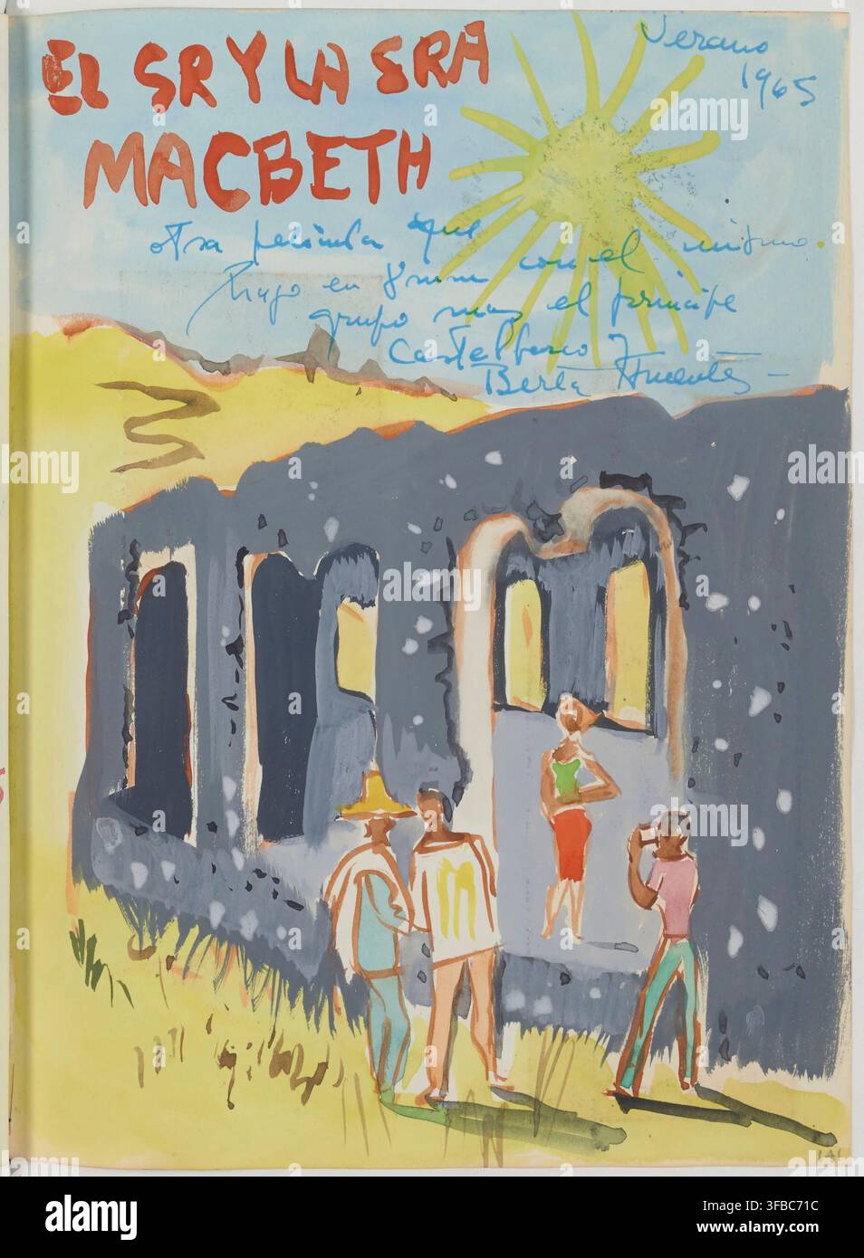 Une affiche de 1965 pour une production de Macbeth, avec un texte indiquant qu'elle a été jouée à Rome et Castelbancio, Huelva, pendant l'été de cette année. Banque D'Images