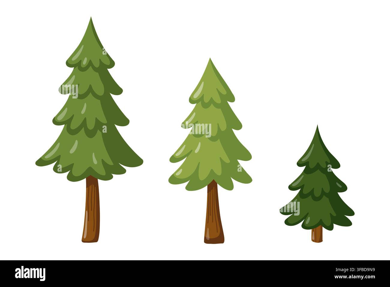 Ensemble de trois pins verts de différentes tailles et variations de couleur. Illustration vectorielle de style cartoon isolée sur fond blanc Illustration de Vecteur