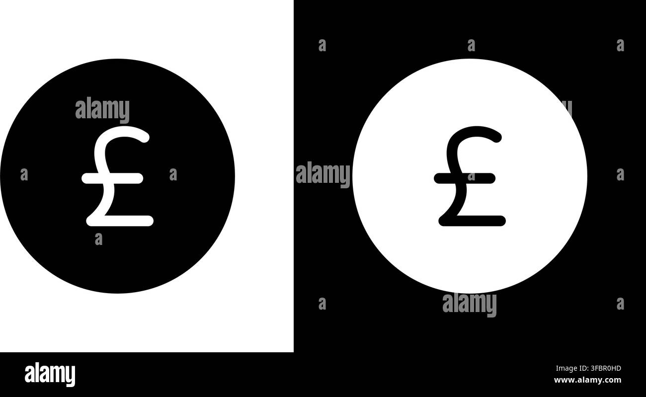Ensemble d'icônes solides avec symbole de la livre sterling. Collection de symboles en silhouette pour la livre sterling britannique, les finances et les échanges monétaires. Transactions économiques Illustration de Vecteur