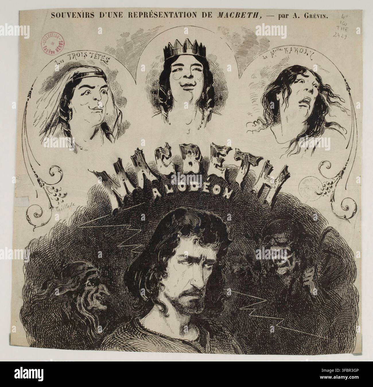 Une affiche théâtrale pour une représentation de Macbeth, une tragédie de Jules Lacroix, à l'Odéon, avec un, 1863. Banque D'Images