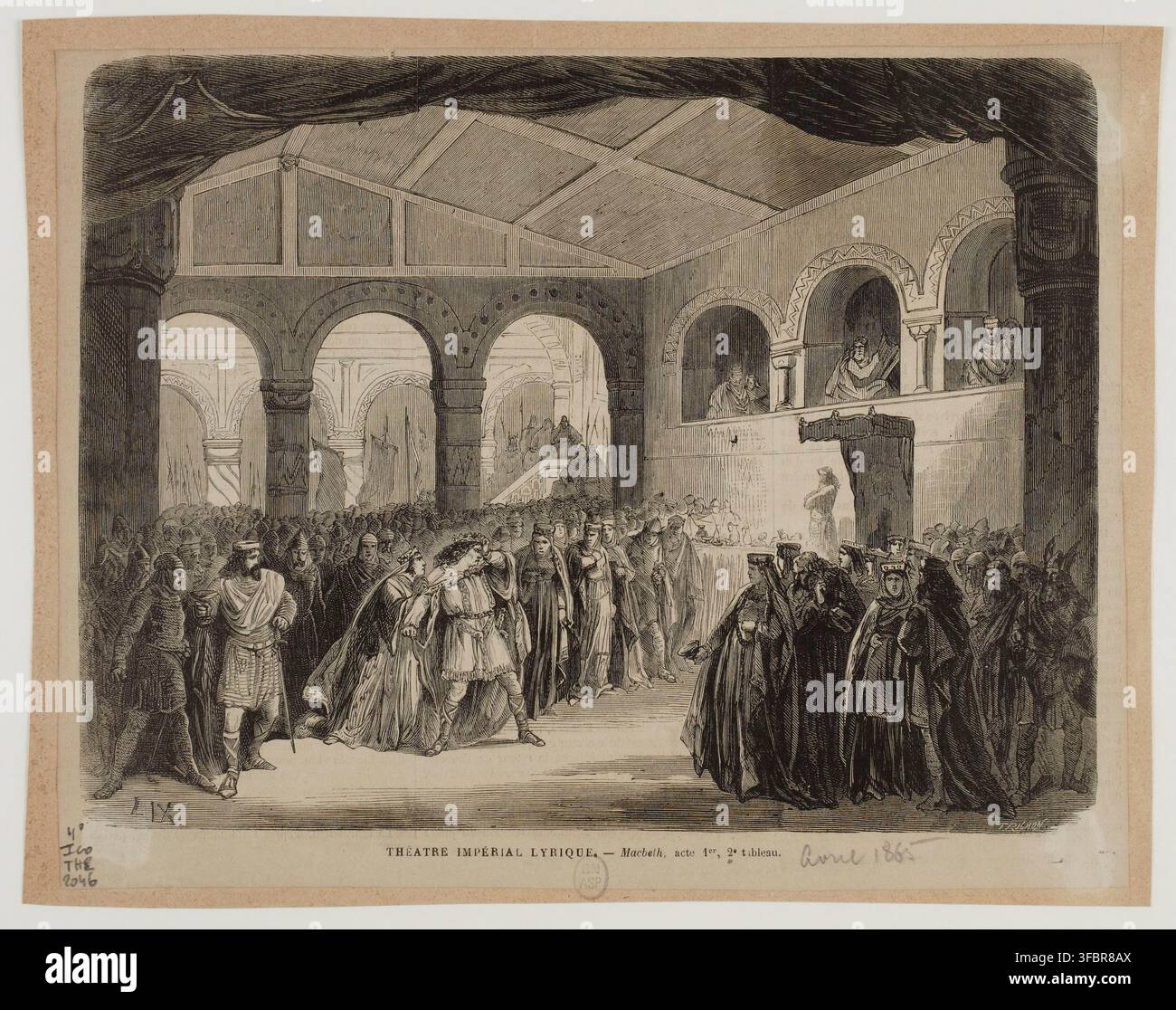 Une scène théâtrale de Macbeth, acte 1, scène 2, au Théâtre Impérial Lyrique, avril 1865, dans une gravure du milieu du XIXe siècle. Banque D'Images