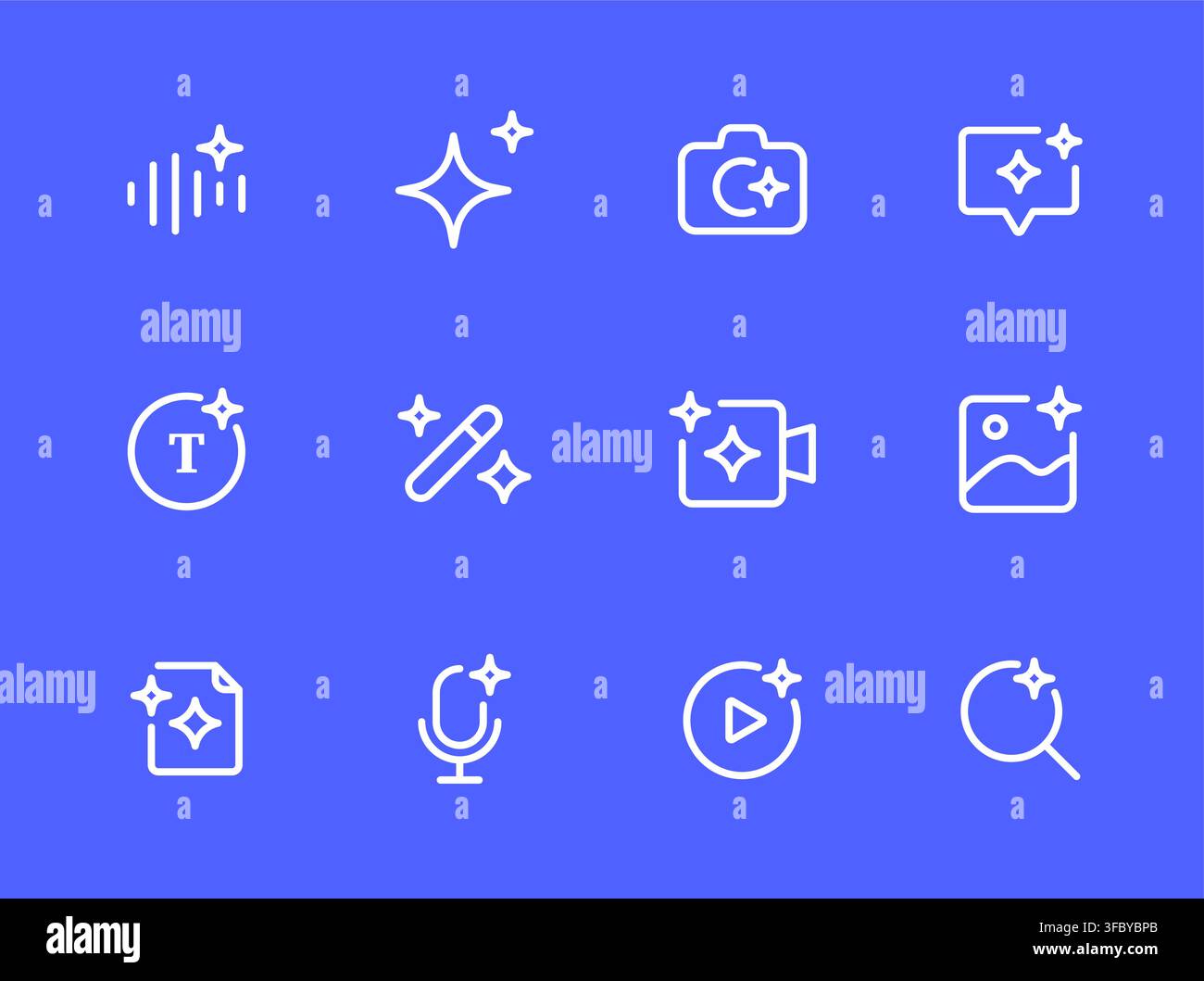 Logo AI générant du contenu pour appareil photo et chat. Image musicale magique son AI icône étincelante conception générée symbole de contour Illustration de Vecteur