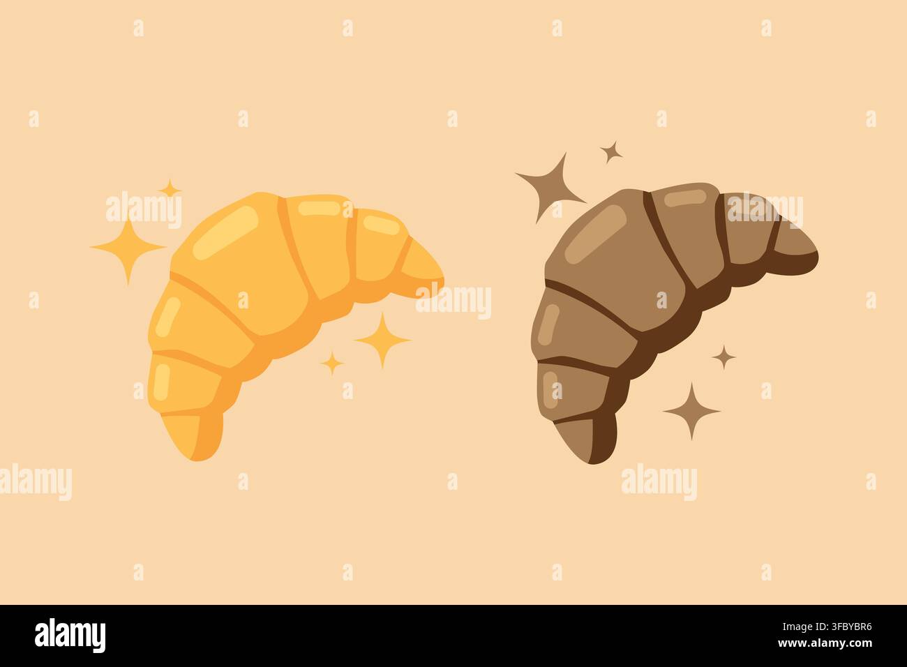 Illustrations charmantes de croissants et de pâtisseries dans un style dessiné à la main chaleureux, parfaites pour le branding de boulangerie, les menus, les emballages, les affiches et les recettes. Illustration de Vecteur
