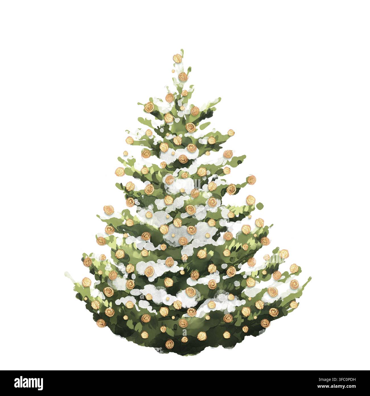Arbre de Noël vert dessiné à la main. Illustration aquarellée Banque D'Images
