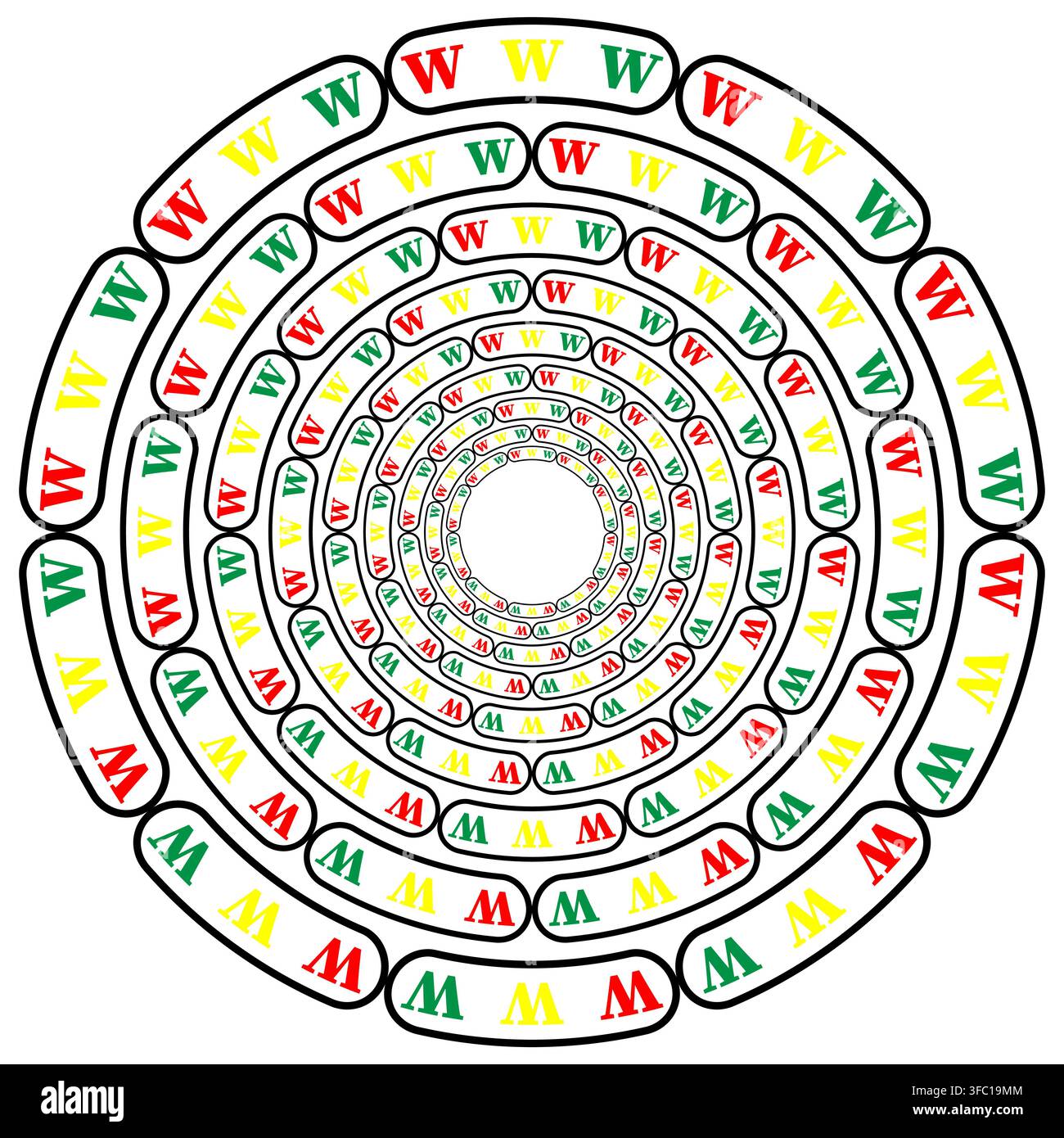 Texte en forme de lettre W typographie illusion optique tunnel en spirale Illustration de Vecteur