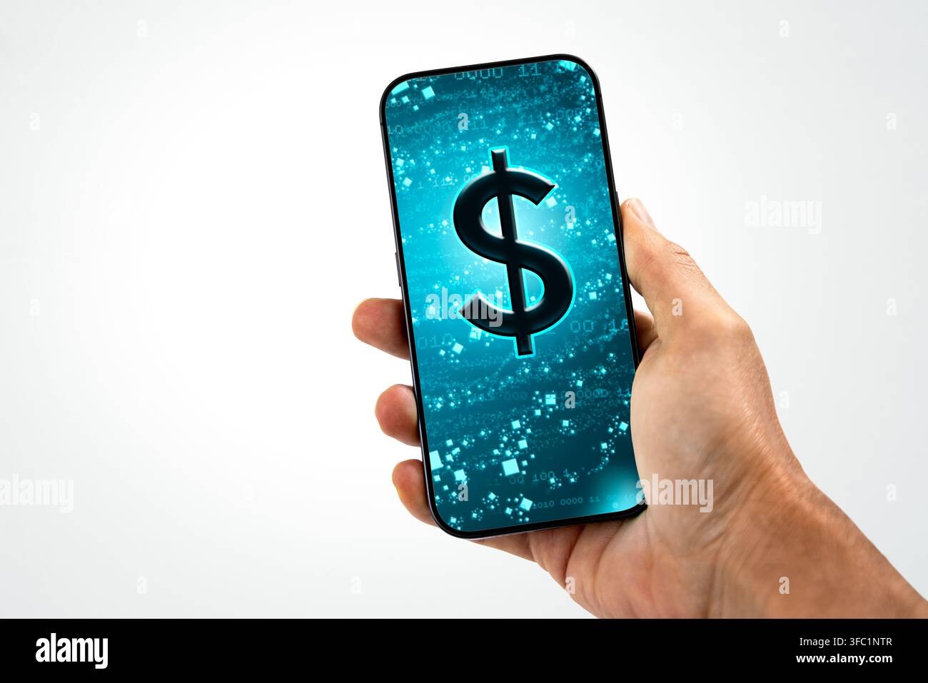 Main tenant un smartphone avec le symbole de devise dollar sur l'écran Banque D'Images