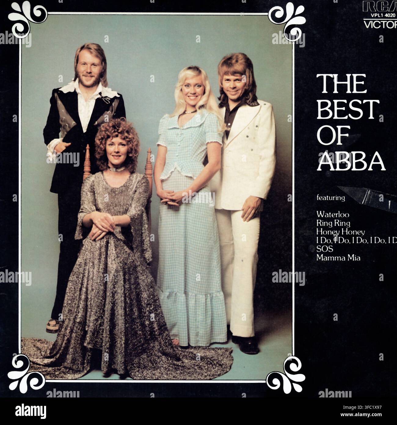 Pochette vintage de 1975 pour une compilation de vinyle australienne The Best of ABBA, pressée localement sous licence par RCA Victor, catalogue VPL1-4020. Banque D'Images