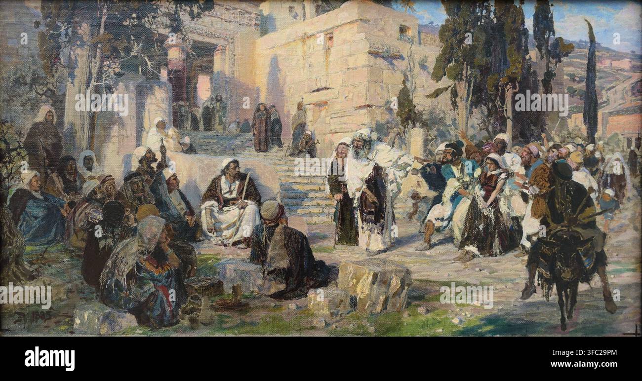 Christ et le Pécheur (Qui est sans péché ?). 1885. Esquisse pour une peinture. Polénov Vassili Dmitrievitch (1844-1927). Huile sur toile montée sur carton. Galerie d'État Tretyakov. Banque D'Images
