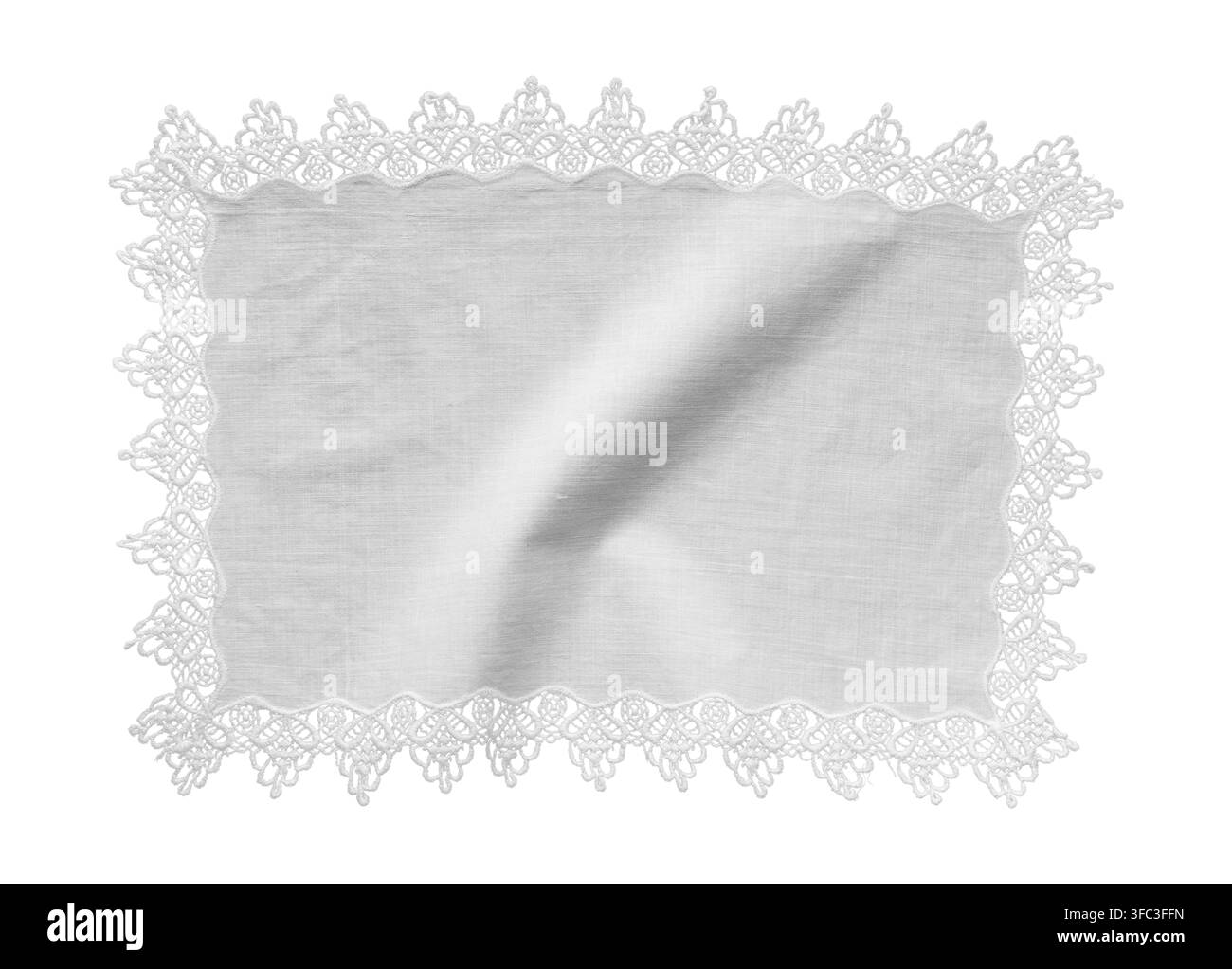 Serviette en lin blanc avec bordure en dentelle ornée Banque D'Images