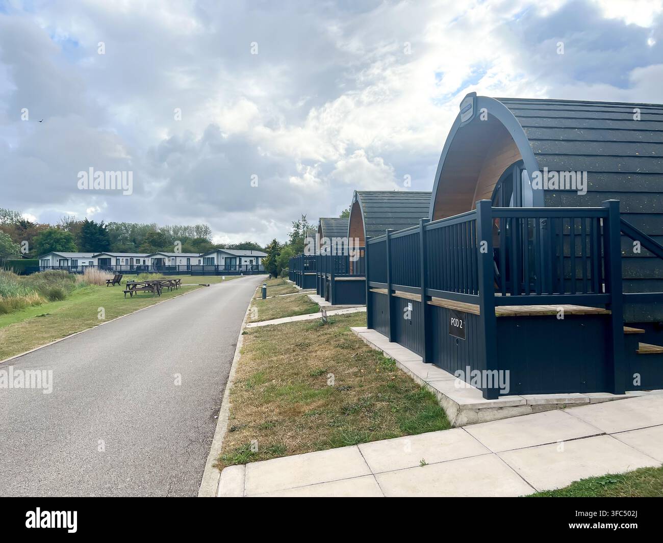 Pods de camping dans un parc de vacances du Lincolnshire, Royaume-Uni Banque D'Images
