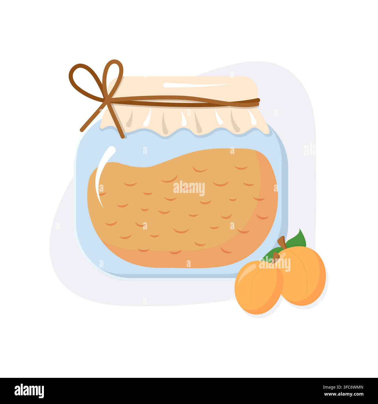 Bocal en verre avec confiture d'abricots aux fruits. Deux abricots mignons, récolte. Conserves, stocks pour l'hiver. Nourriture sucrée de grand-mère. Style dessin animé. isolé Illustration de Vecteur