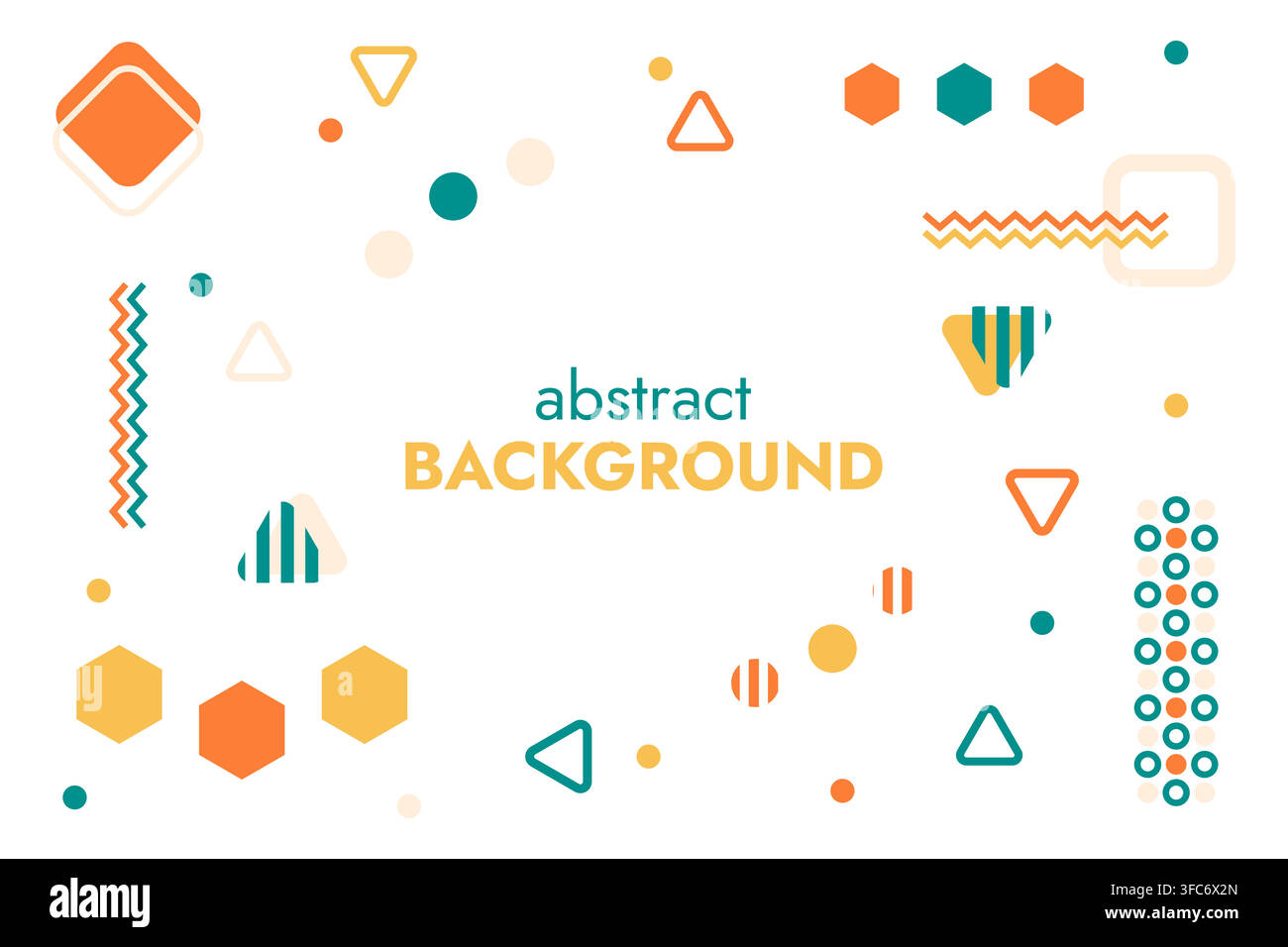 Fond abstrait de formes géométriques. Papier peint en orange et vert. Style Memphis. Triangles, cercles et polygones. Zigzags, lignes et vagues. Stri Illustration de Vecteur
