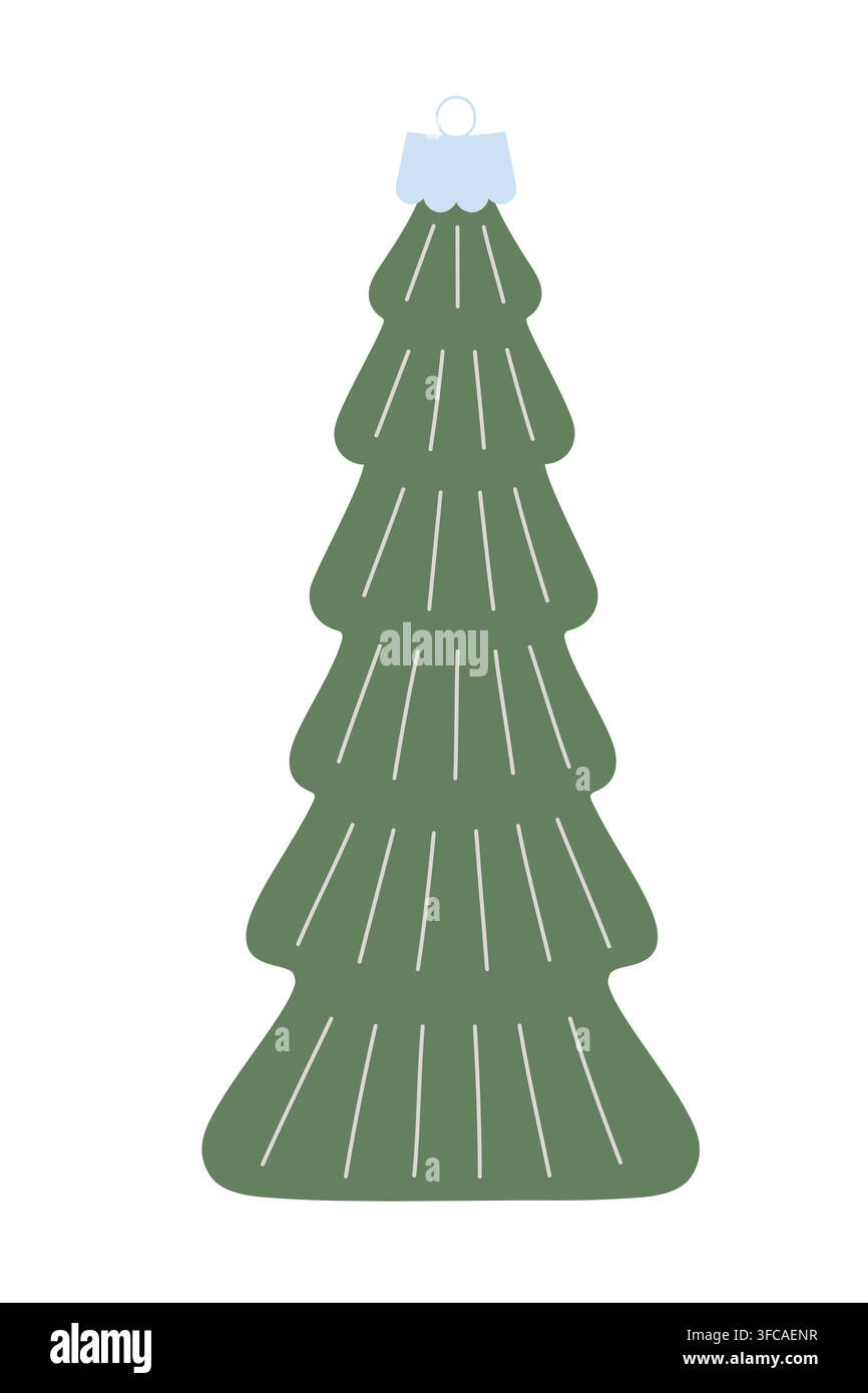 Boule de Noël en forme de sapin de sapin vert dessiné à la main, illustration plate, décoration vintage pour arbre de fête, style rétro saisonnier, ambiance festive chaleureuse et atmosphère traditionnelle de célébration hivernale Illustration de Vecteur