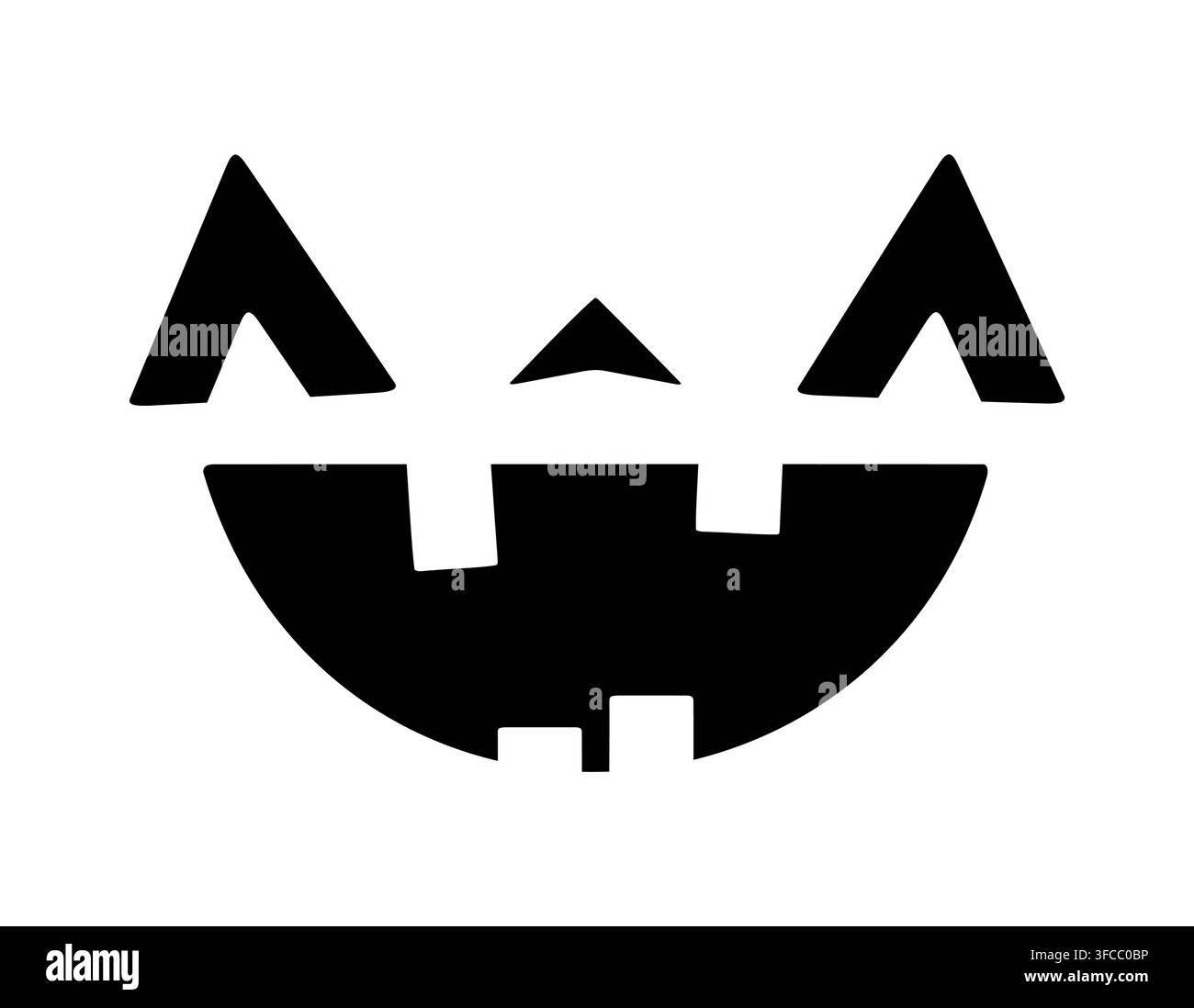 Visage d’emoji de citrouille d’Halloween effrayant pour lanterne et personnage fantôme. Icône d’émotion Jack o Lantern joyeux avec yeux, nez et bouche souriante sculptée en silhouette noire pour expressions de fête effrayantes Illustration de Vecteur