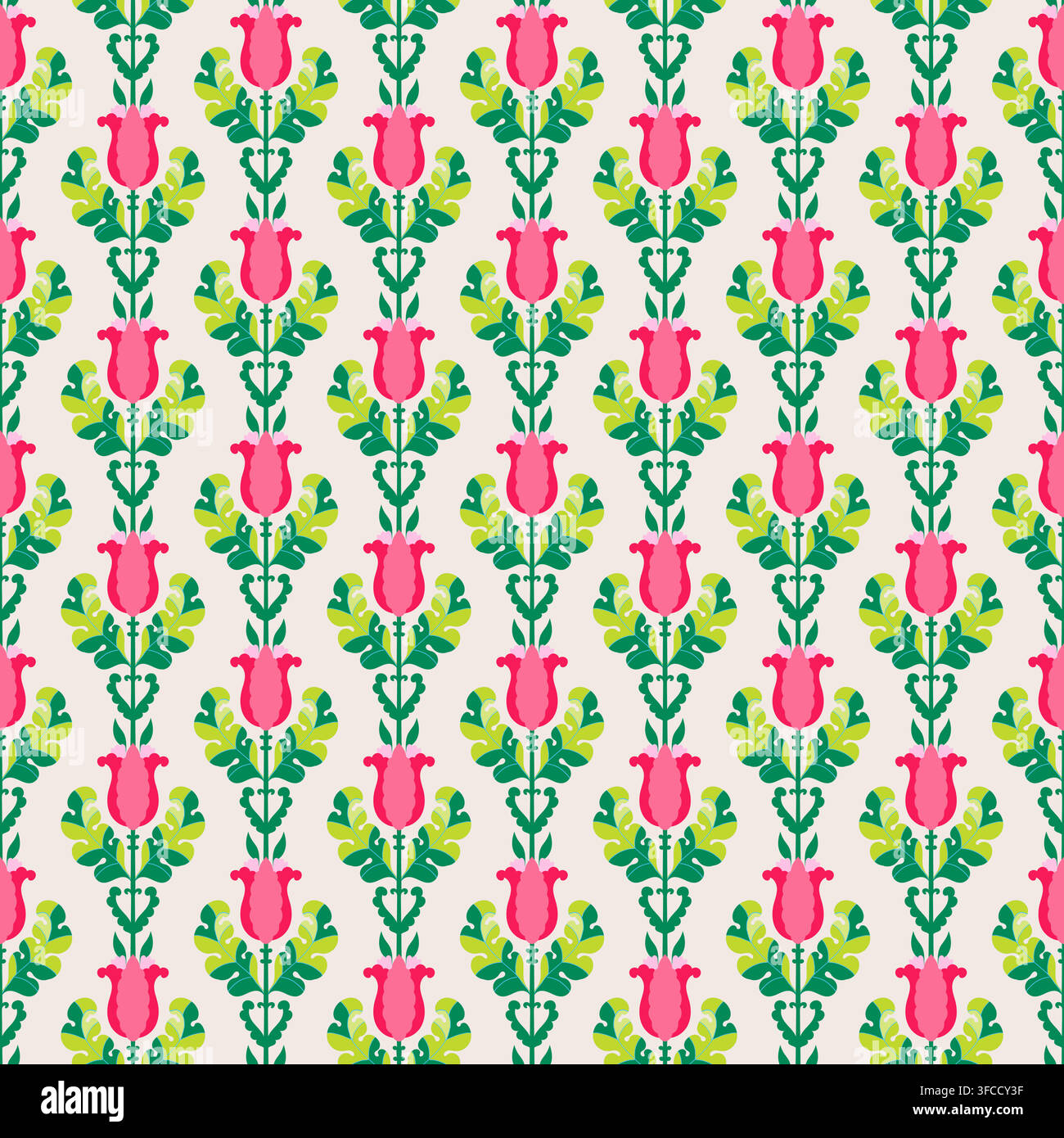 Folklorique Botanique Floral Vert Rose en Vecteur Illustration de Vecteur