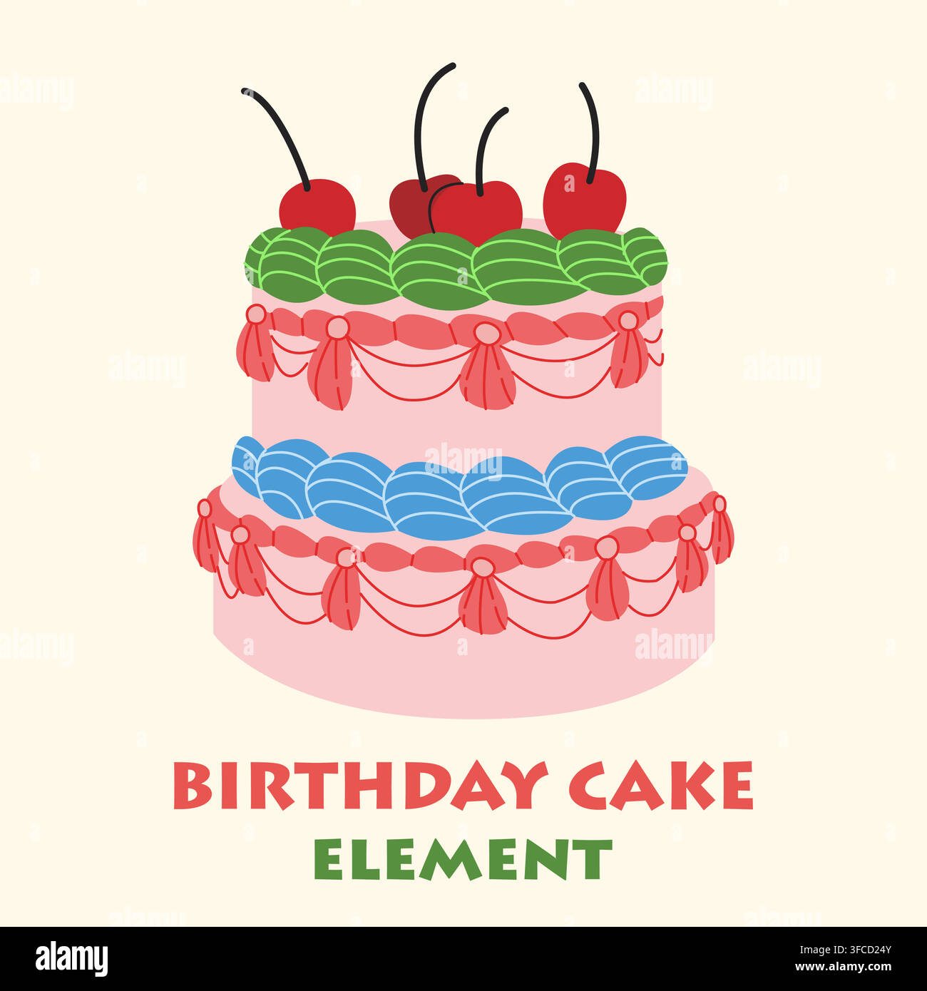 Gâteau d'anniversaire rose à deux étages avec cerises illustration vectorielle Illustration de Vecteur