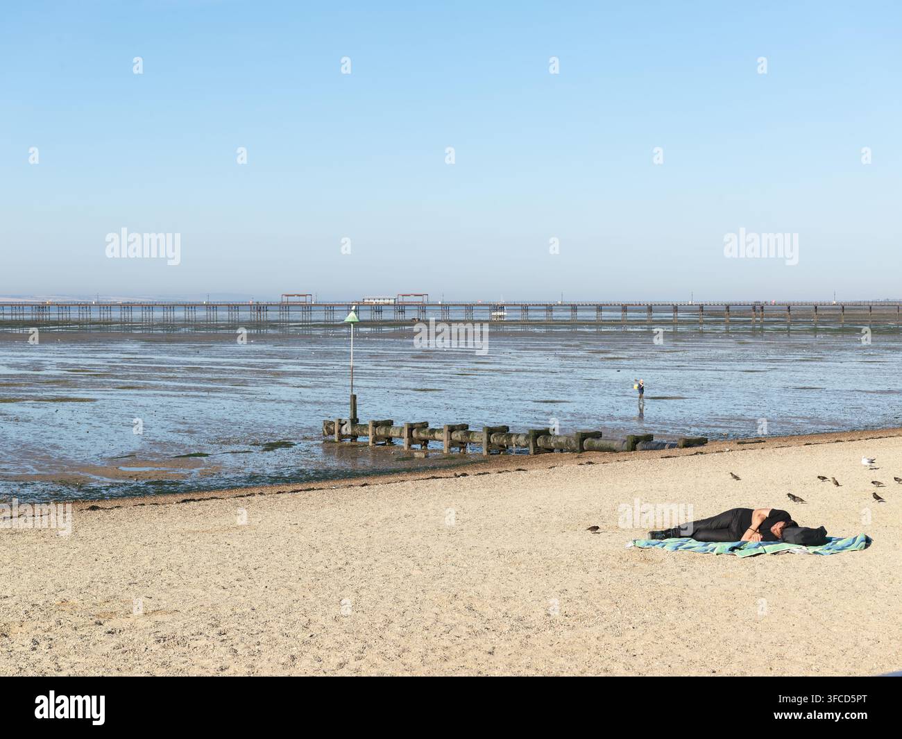 Gueule de bois sur la plage, Southend-on-Sea, Essex, Angleterre. Banque D'Images