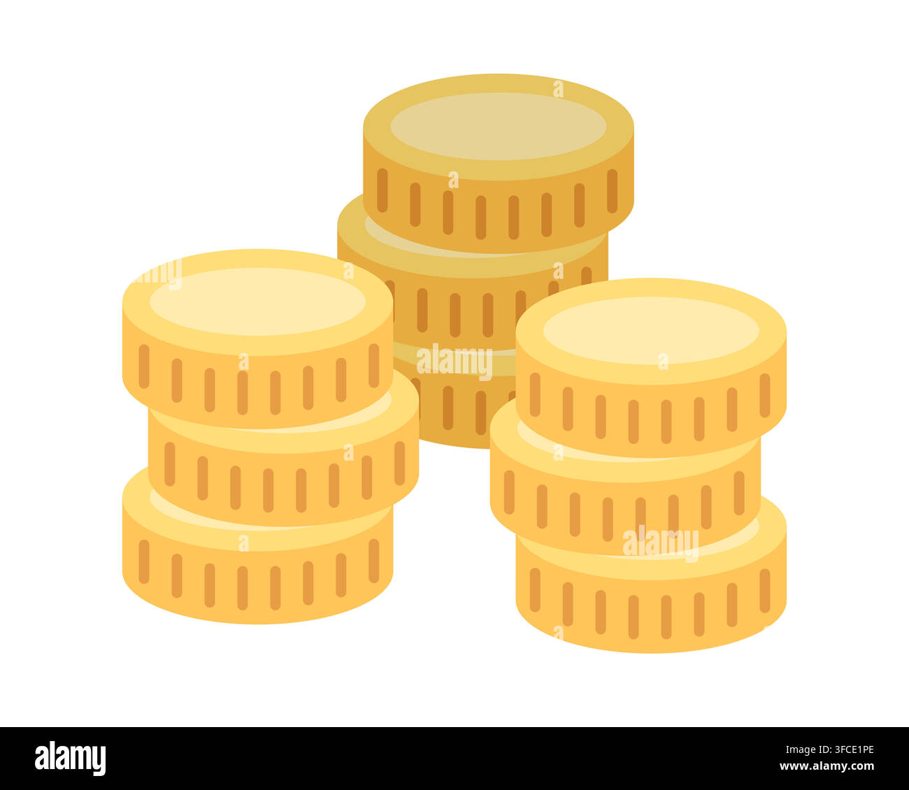 Piles isométriques de pièces d'or. Trésor. Espèces, argent et richesse. Finance et économie. Monétisation. Isolé sur fond blanc. Image couleur. Vecteur Illustration de Vecteur