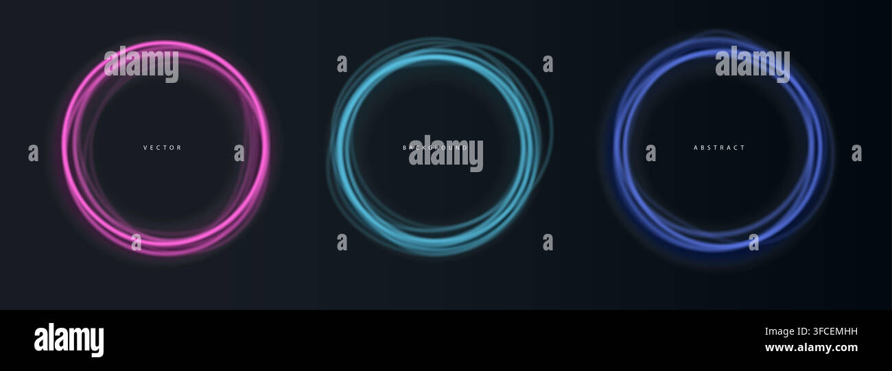 Fond de lumières néon cercle bleu rose. Technologie futuriste de style moderne. Égaliseur rond. Bannière circulaire vectorielle. Illustration de Vecteur