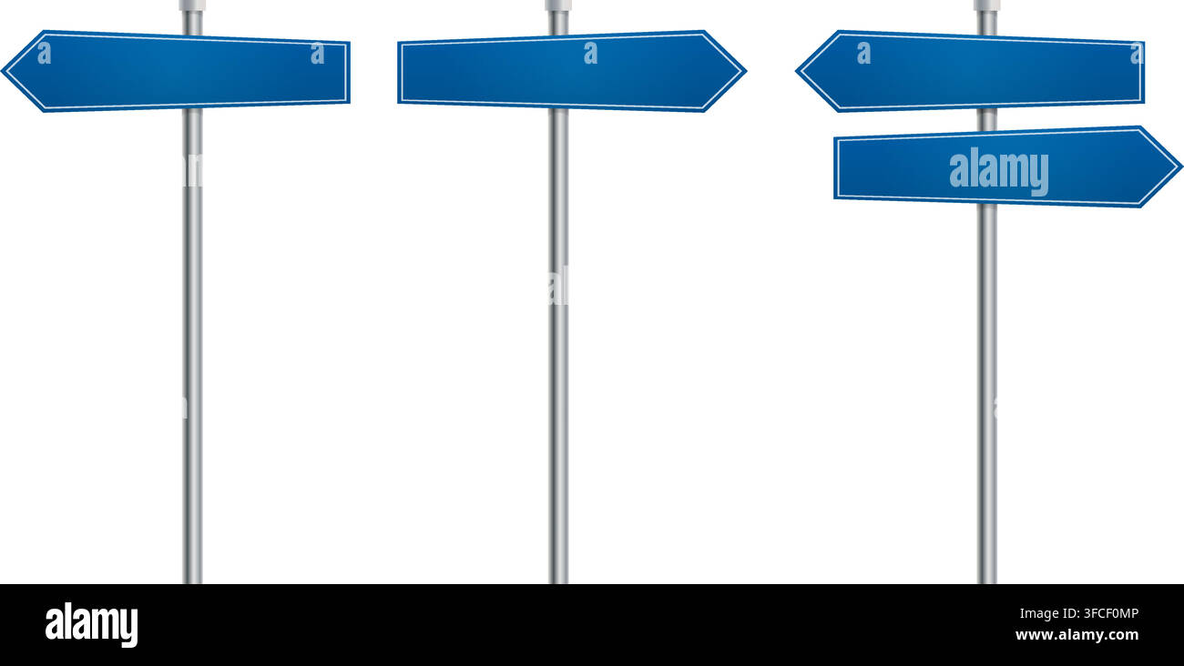 Panneaux de signalisation directionnelle bleus vierges avec poteaux métalliques dégradés Illustration de Vecteur