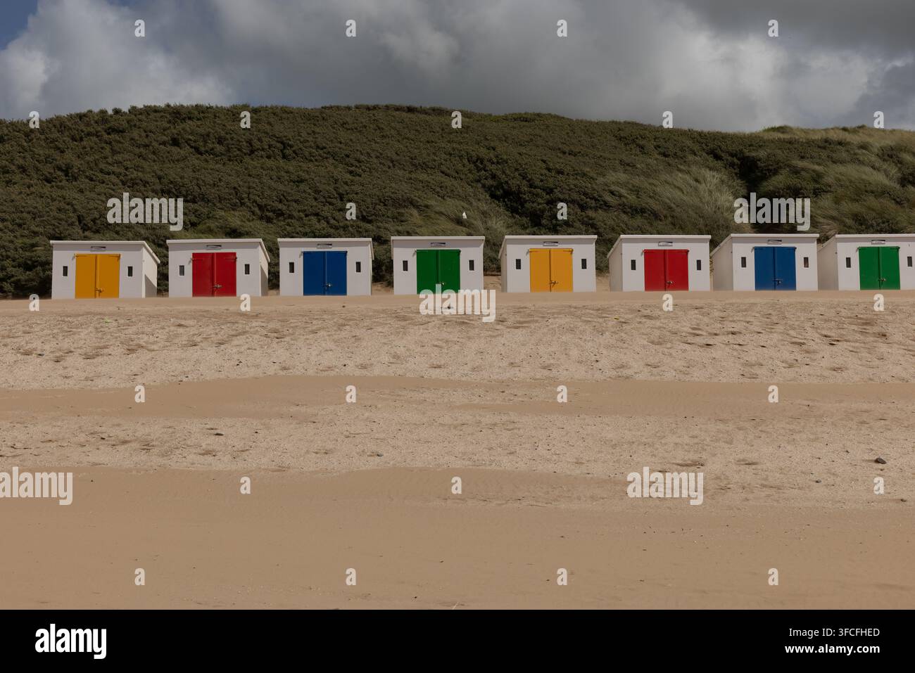 Cabanes de plage à Woolacombe, Devon Banque D'Images