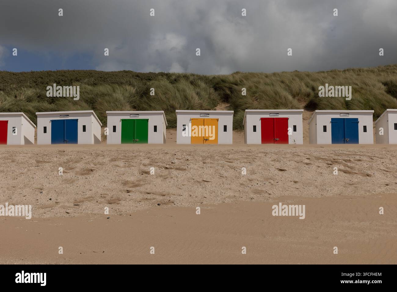 Cabanes de plage à Woolacombe, Devon Banque D'Images