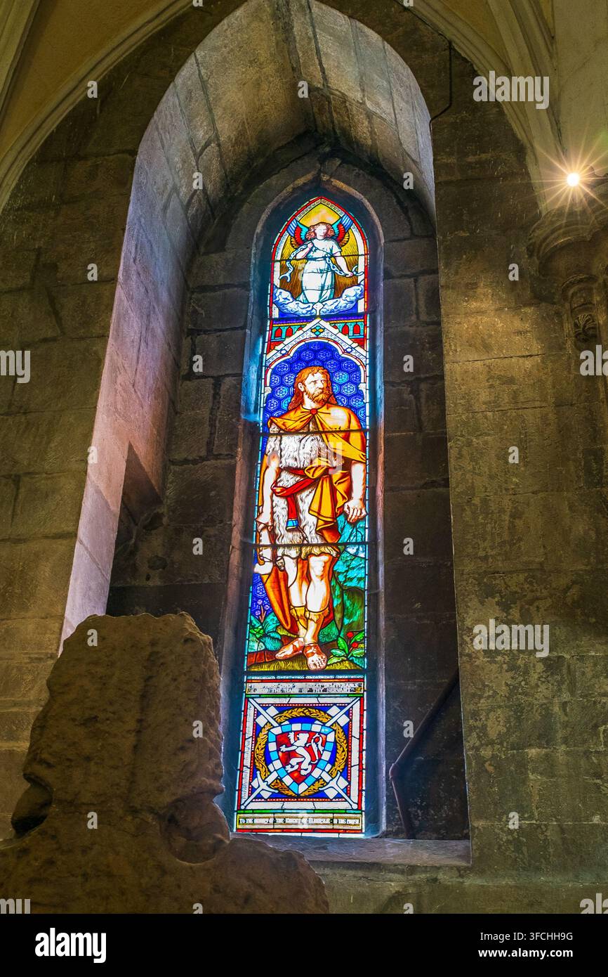 Vitrail commémorant Robert the Bruce, à l'abbaye de Paisley, fondée en 1163 Paisley, Renfrewshire, Écosse, Royaume-Uni Banque D'Images