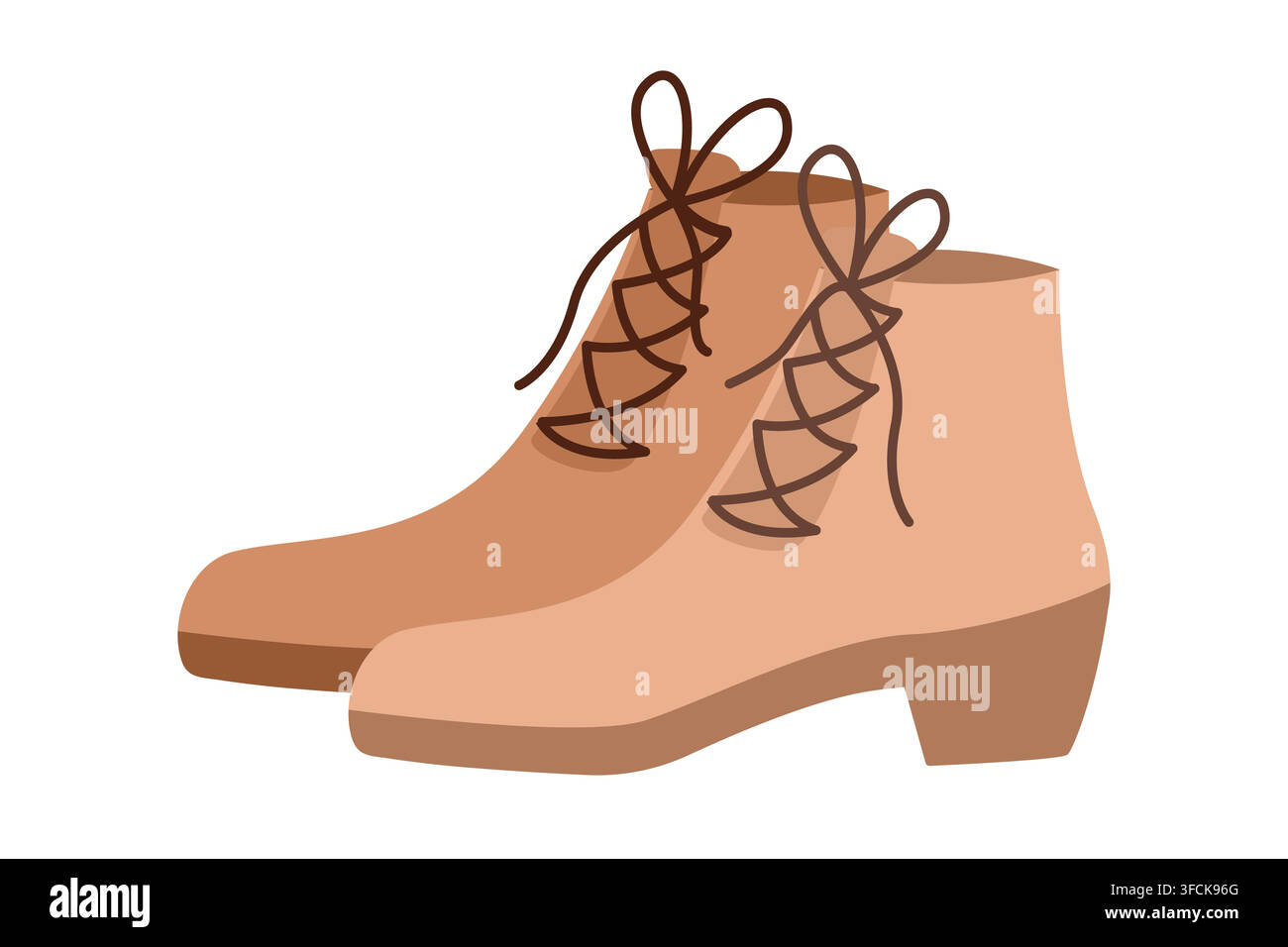Paire de bottes en cuir marron avec lacets isolées sur fond blanc. Bottines pour femmes. Image de chaussures modernes et stylées pour la mode, les voyages. Vintage d'automne fo Illustration de Vecteur