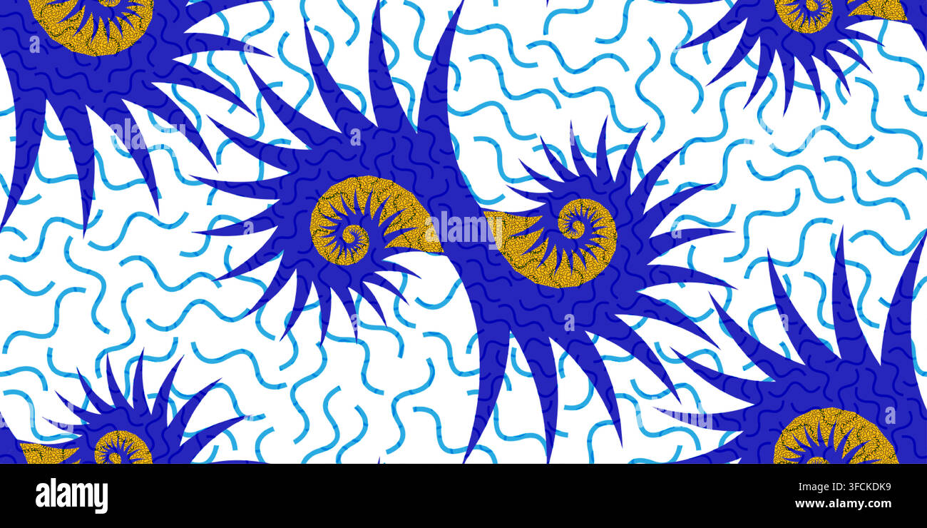 Fond de motif de tissu africain sans couture, design africain bleu et blanc floral, style texture bohème, tissu Chitenge en cire hollandaise Illustration de Vecteur