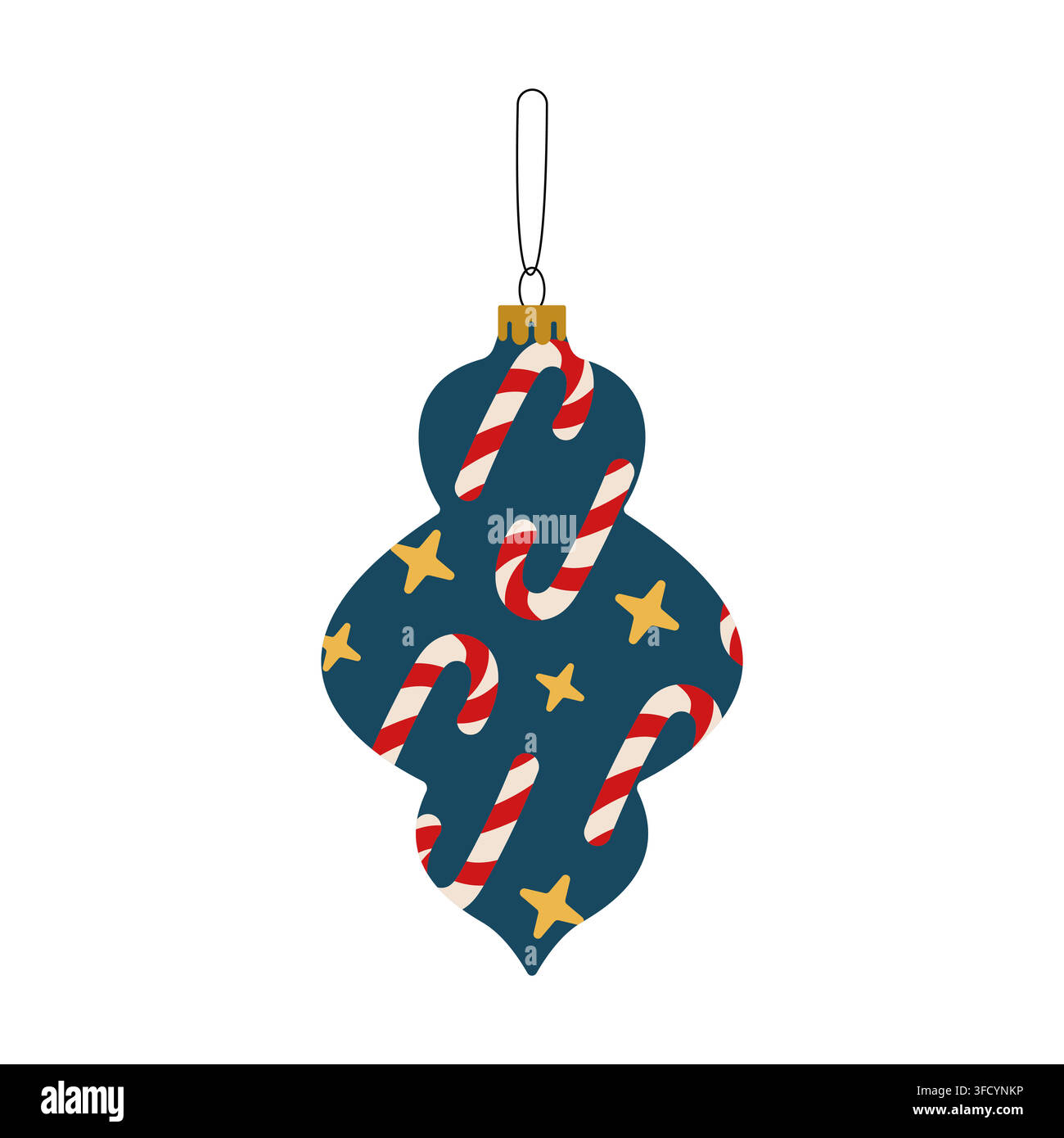 Ornement de Noël bleu avec motif sucette en forme de canne à sucre, décoration d'arbre de Noël vectorielle isolée Illustration de Vecteur