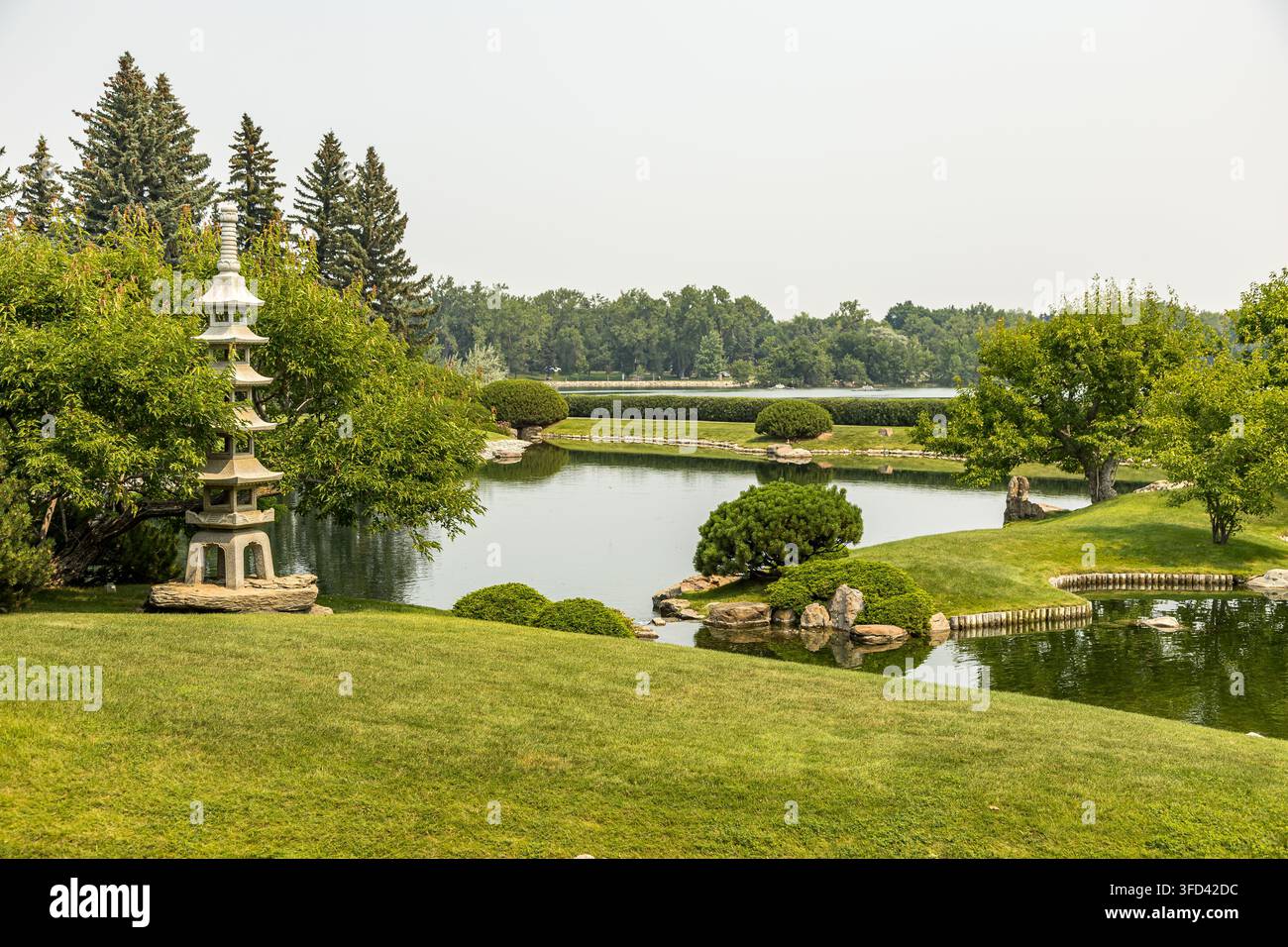 Paysage du jardin japonais Nikka Yuko. Banque D'Images