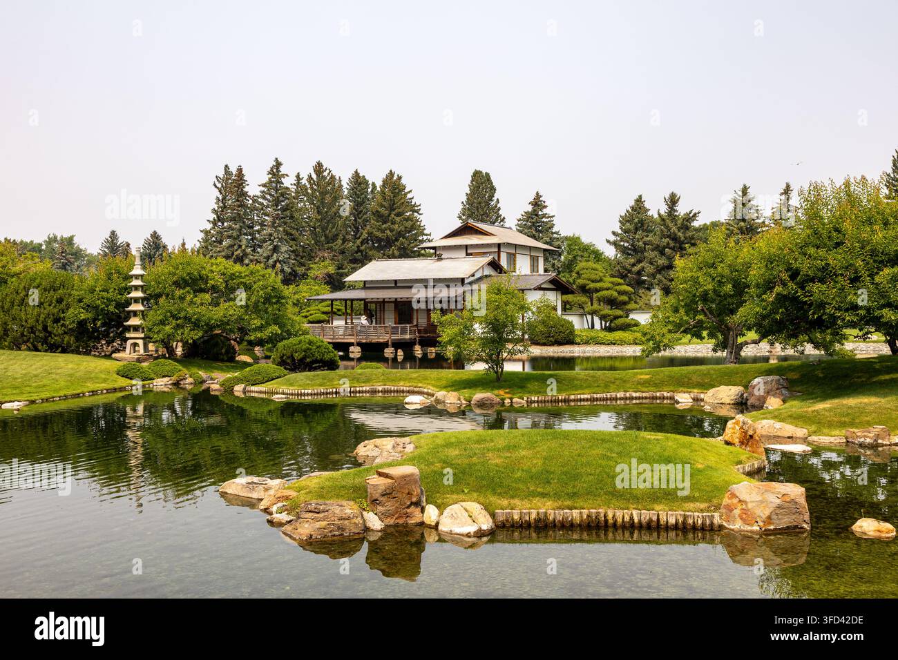 Paysage du jardin japonais Nikka Yuko. Banque D'Images
