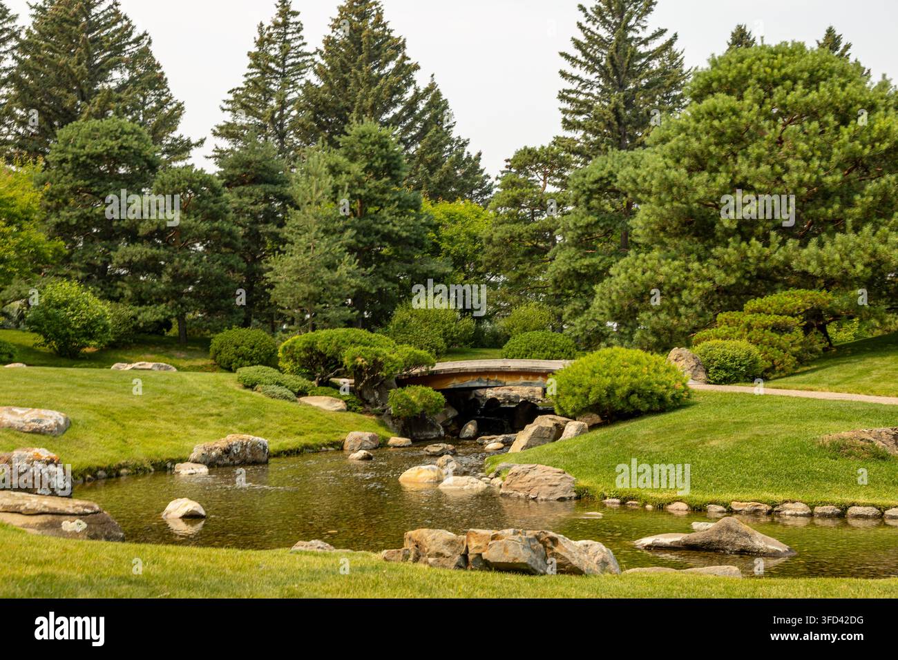 Paysage du jardin japonais Nikka Yuko. Banque D'Images