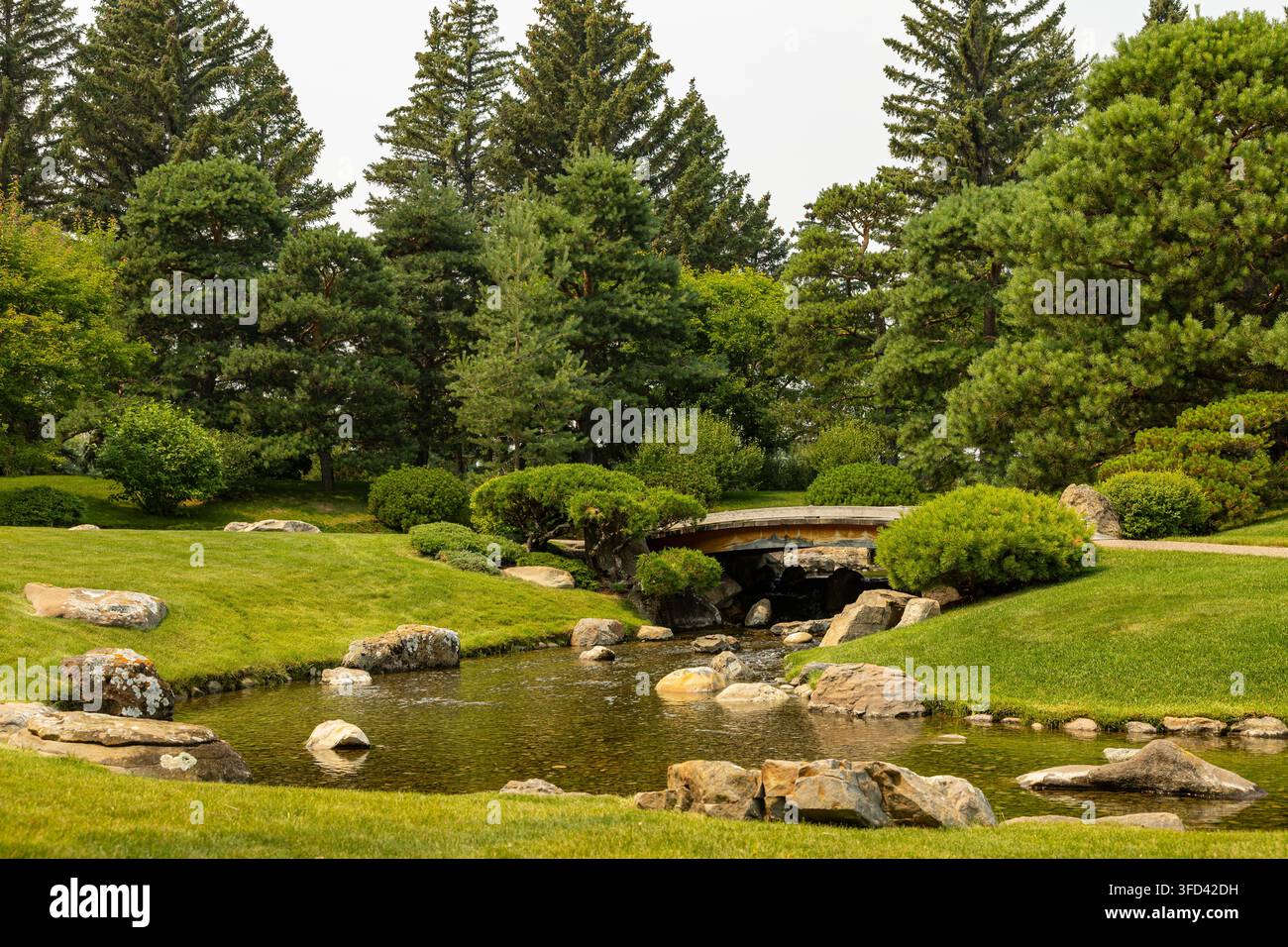 Paysage du jardin japonais Nikka Yuko. Banque D'Images