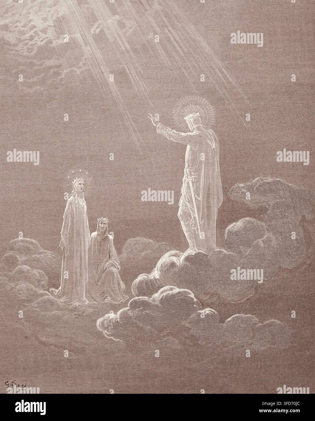 Gustave Doré - Dante Alighieri - La Divine Comédie - Le Paradis - Dante et Béatrice rencontrant l'âme de Charles de Martèle dans le Ciel de Vénus. Banque D'Images