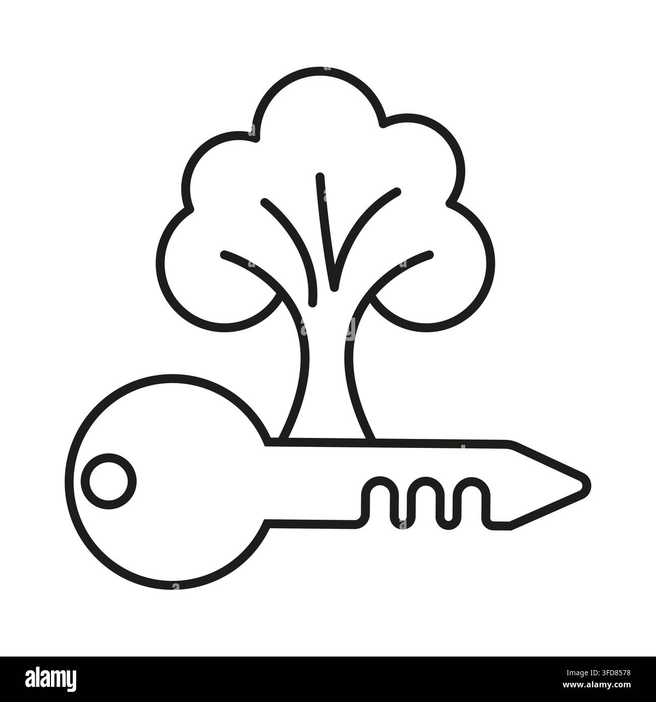Arbre poussant à partir d'une clé de porte en vecteur noir Illustration de Vecteur