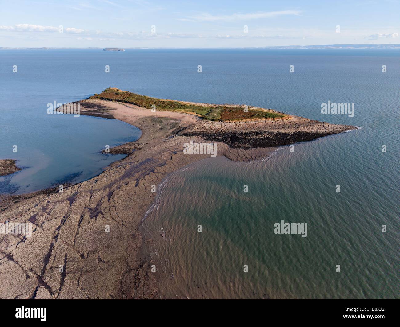 Vue aérienne sur Sully Island à Swanbridge près de Penarth dans le sud du Pays de Galles Banque D'Images