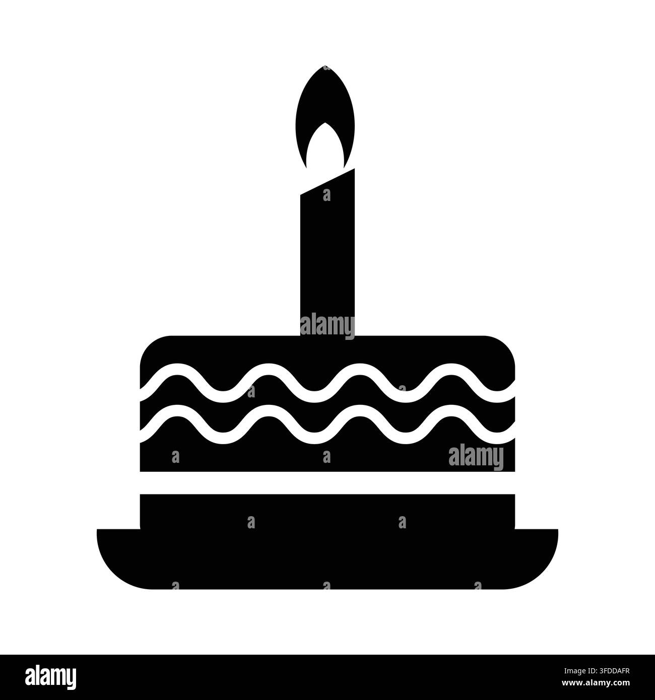 Gâteau d'anniversaire avec bougie allumée, icône vectorielle noire solide isolée sur fond blanc Illustration de Vecteur