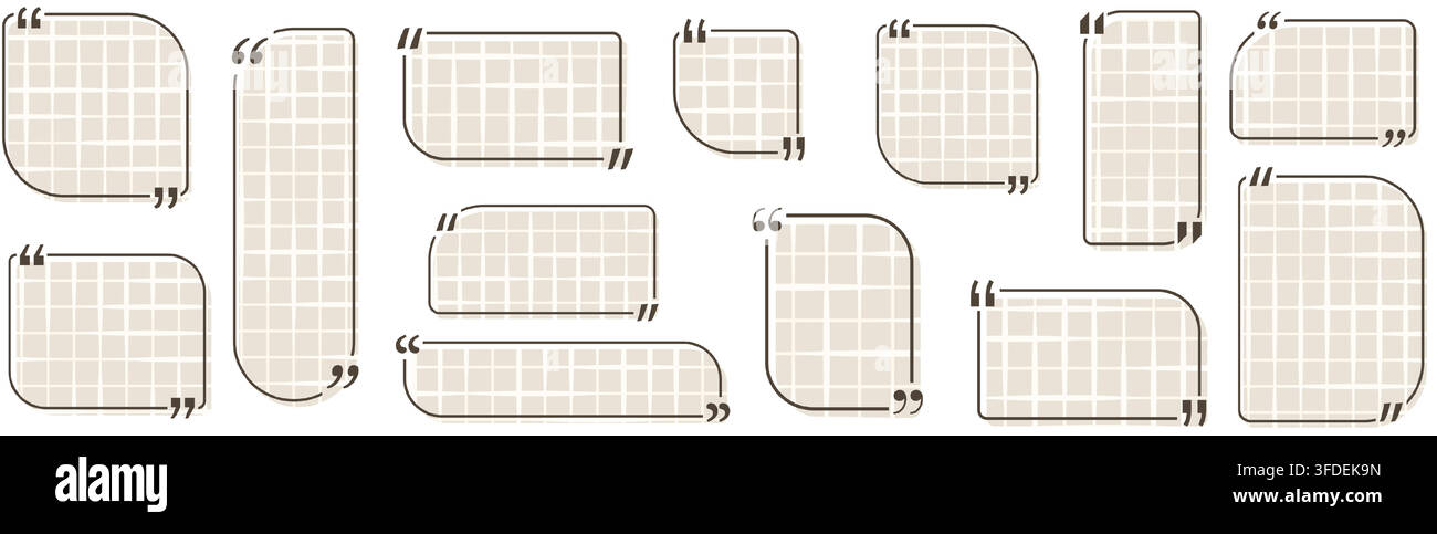 Pack de titres de boîte de citation isolé. Cadres de marques de citation géométriques jaunes. Bordures de boîte de message d'information de discussion de texte. Marques de dialogue de citations de discours ico Illustration de Vecteur