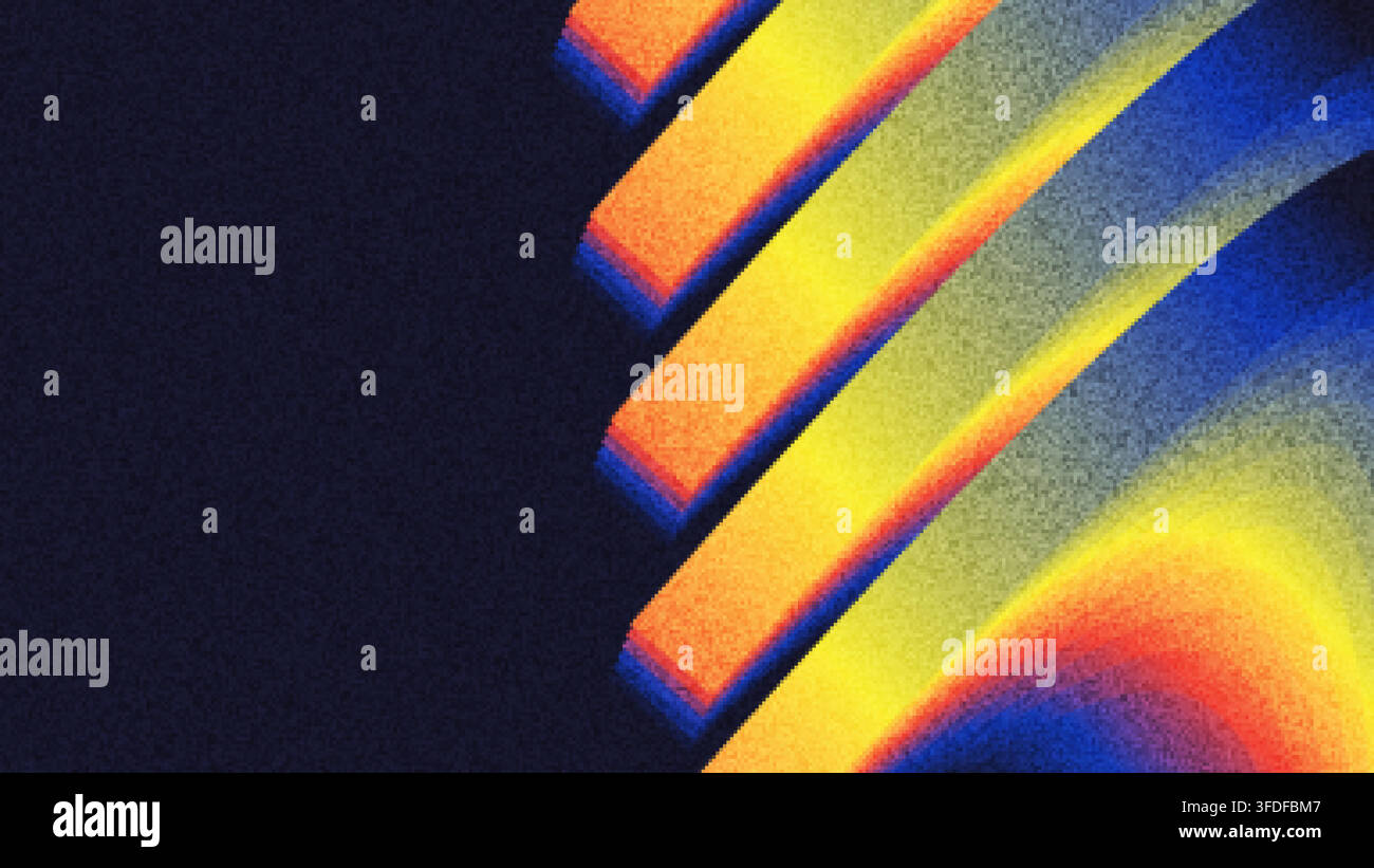 Rayures arc-en-ciel abstraites avec formes géométriques superposées et texture granuleuse sur un fond sombre Illustration de Vecteur