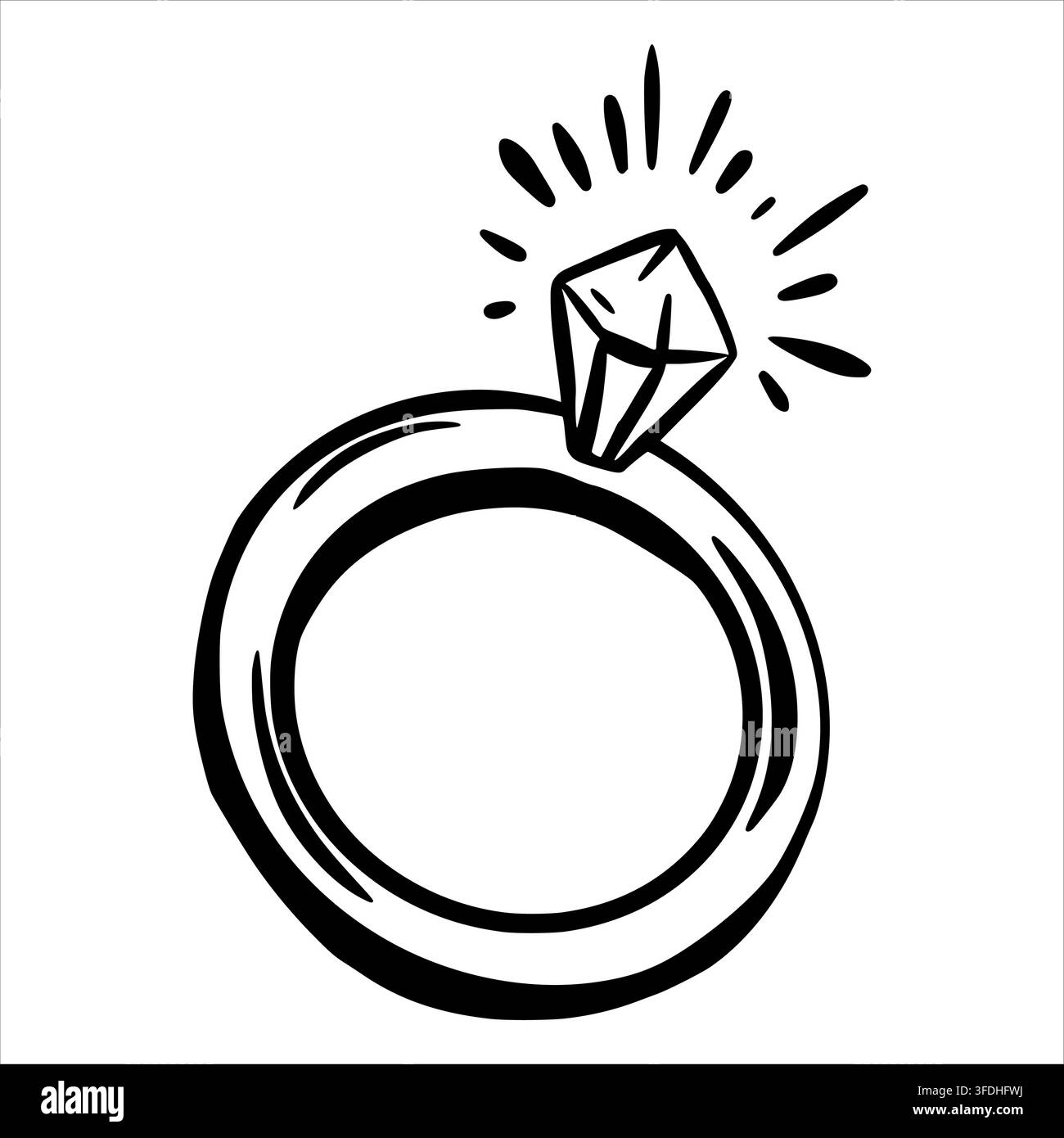 Image vectorielle d'une alliance avec un diamant étincelant. Un symbole d'amour éternel et de partenariat. Clip art minimaliste pour les supports de mariage, cartes de vœux et fiançailles. Art linéaire. Illustration de Vecteur