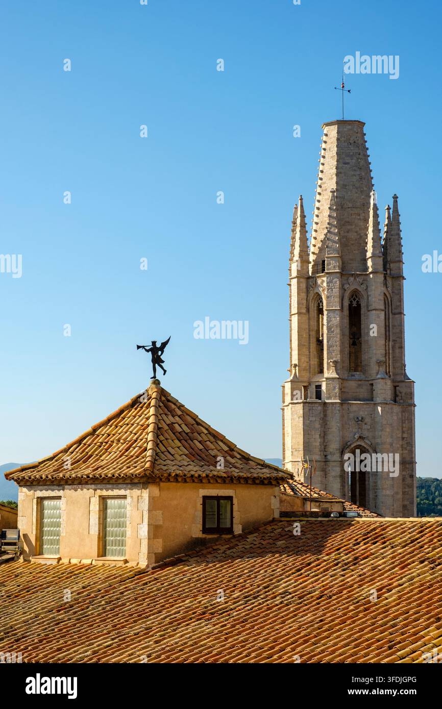 Collégiale de Sant Feliu, Église de Saint-Félix, flèche gothique, ville de Gérone, Catalogne, Espagne Banque D'Images