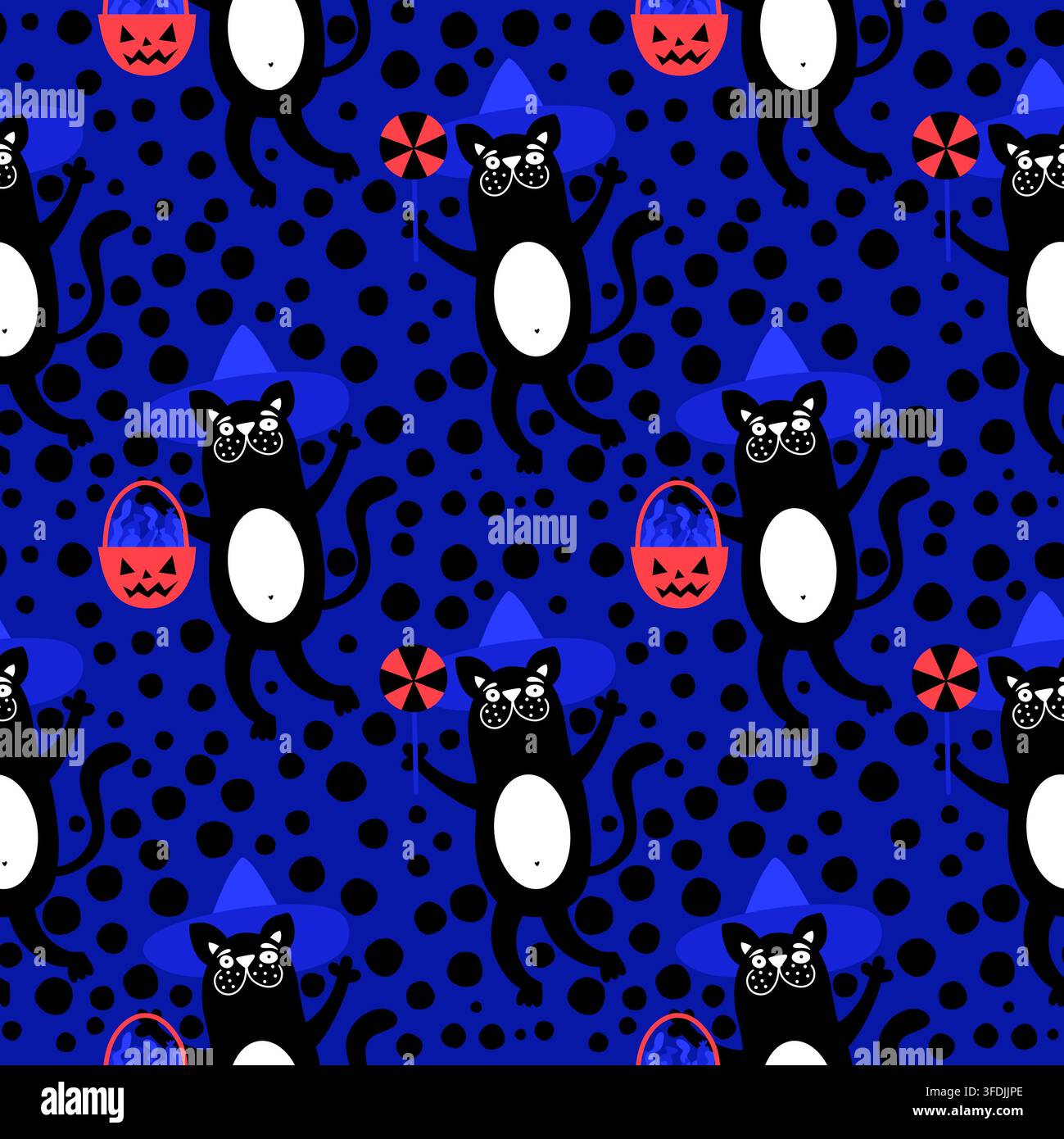 Motif chats sans couture animaux d'Halloween pour papier d'emballage et tissus et linge de maison et vêtements pour enfants imprimés Banque D'Images