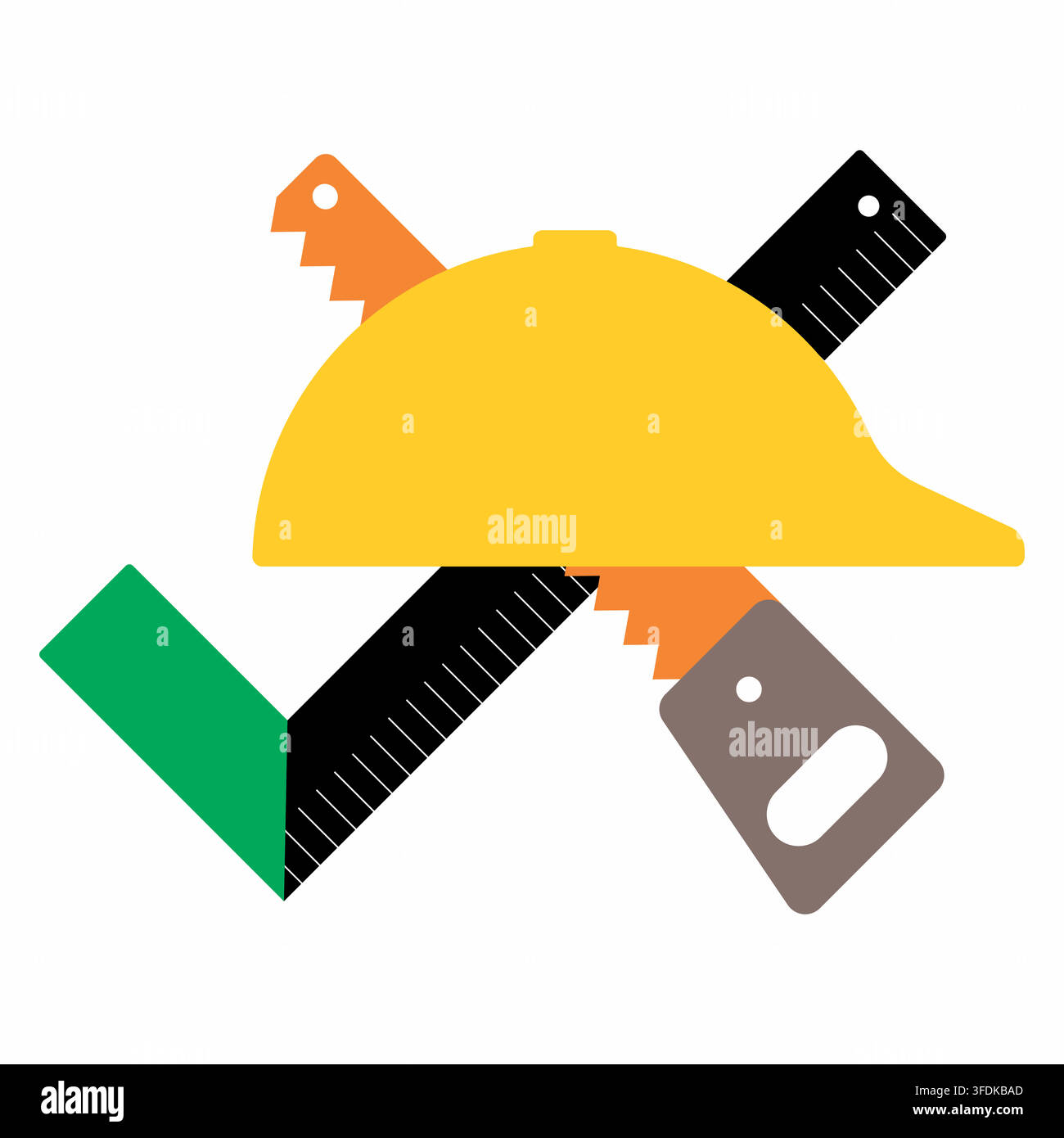 Casque de sécurité pour la construction avec scie à main croisée et outil d'angle Illustration de Vecteur