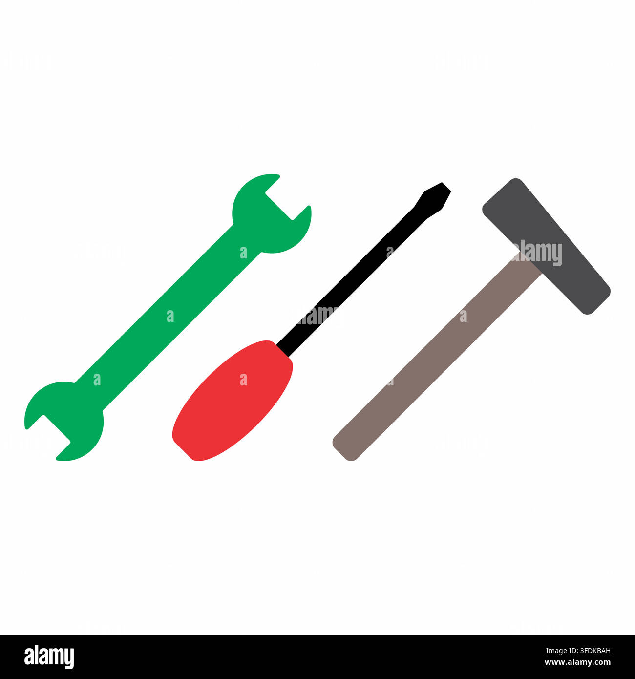 Ensemble d'outils de bricolage avec marteau, clé Allen et tournevis, pour les services de bricolage, le branding des quincailleries et les icônes de maintenance domestique. Illustration de Vecteur