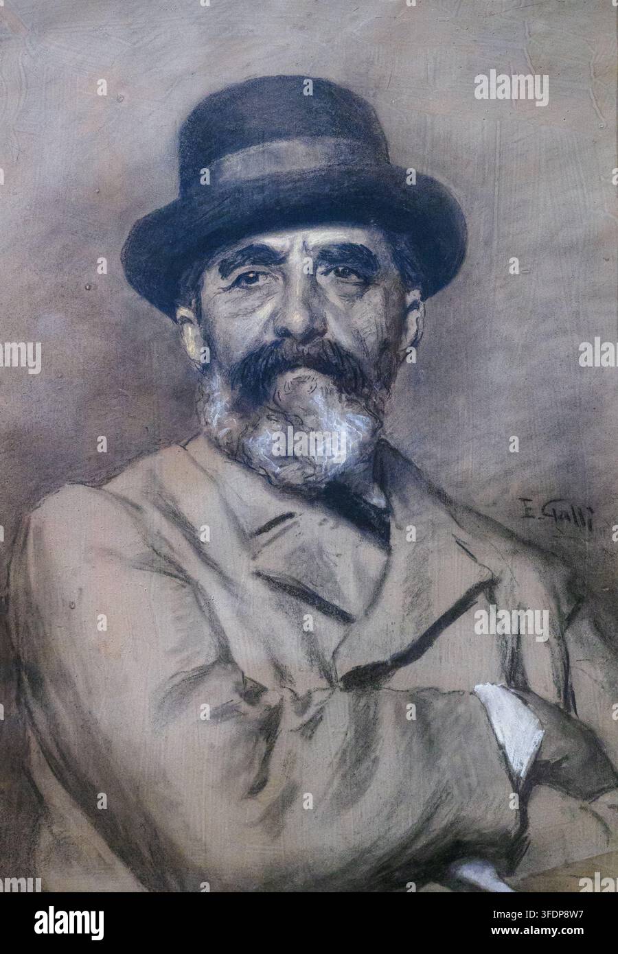Portrait de Domenico Morelli par Edoardo Galli (1854 - POST 1933) charbon et craie sur papier Banque D'Images