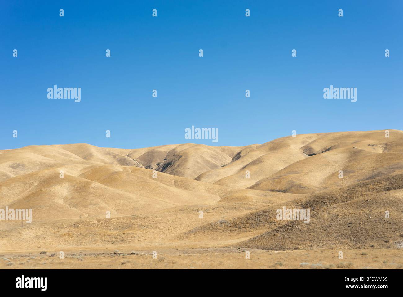 Plan paysage pris à la main capture des dunes de sable blanc et jaunâtre s'étendant sous un ciel turquoise sans nuages éclatant dans les arides corrals de la Californie centrale Banque D'Images