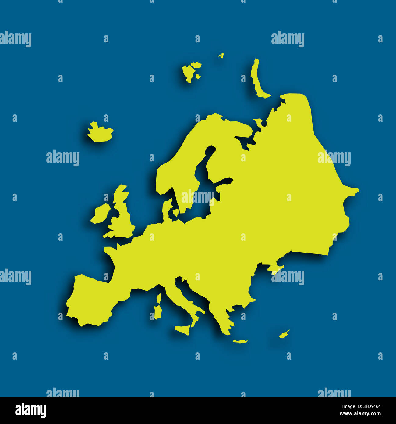 La carte montre la silhouette du continent européen. Elle est conçue dans un style vectoriel simple avec une couleur verte sur un fond bleu foncé. Cette représentation met en évidence les frontières. Illustration de Vecteur